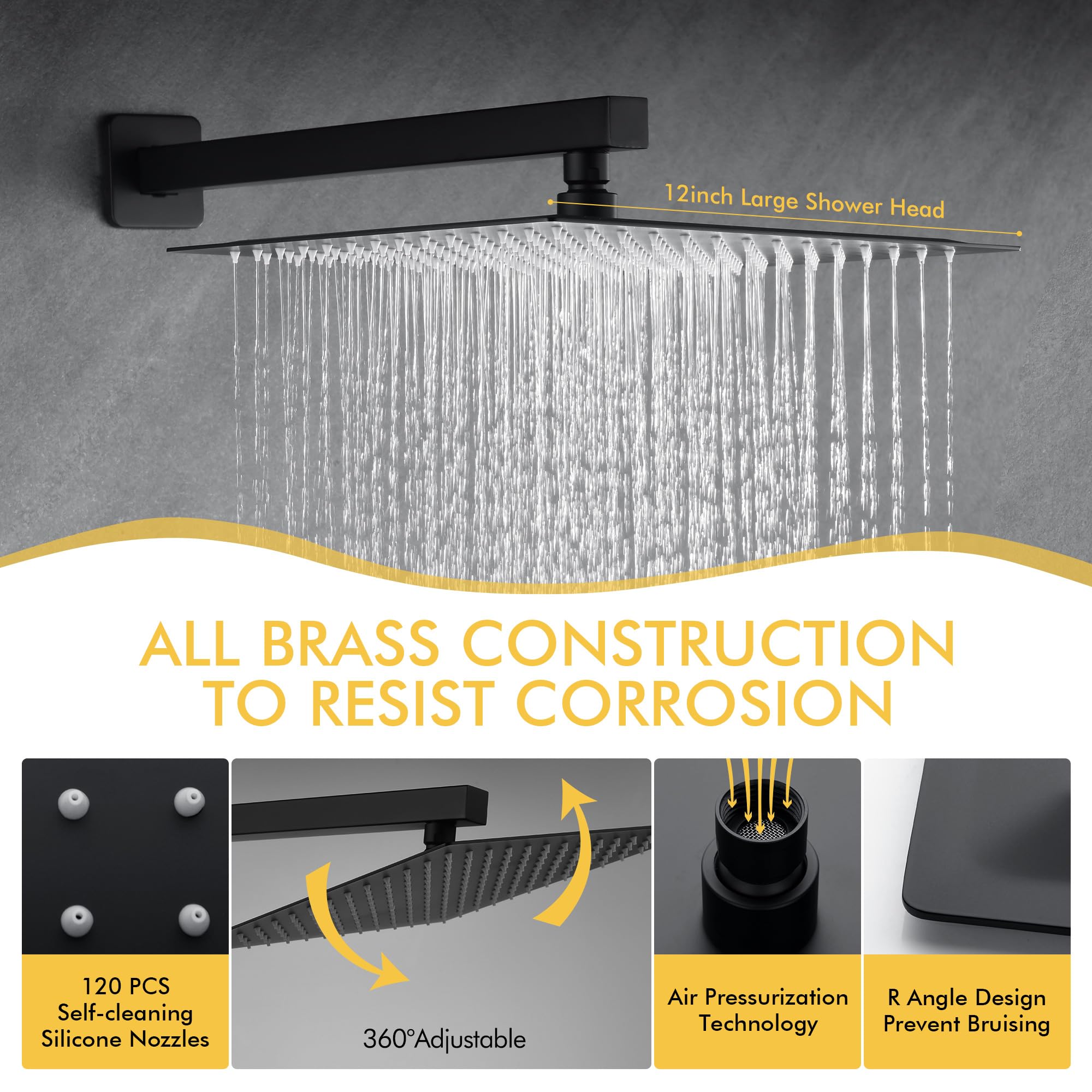 Fransiton 12 Inch Matte Black Rain Shower System Set - Wall Mounted Rainfall Shower Head with Handheld Sprayer, Bathroom Shower Kit (Valve Included) - Perfect for Modern Bathroom Renovation and Spa-Like Shower Experience