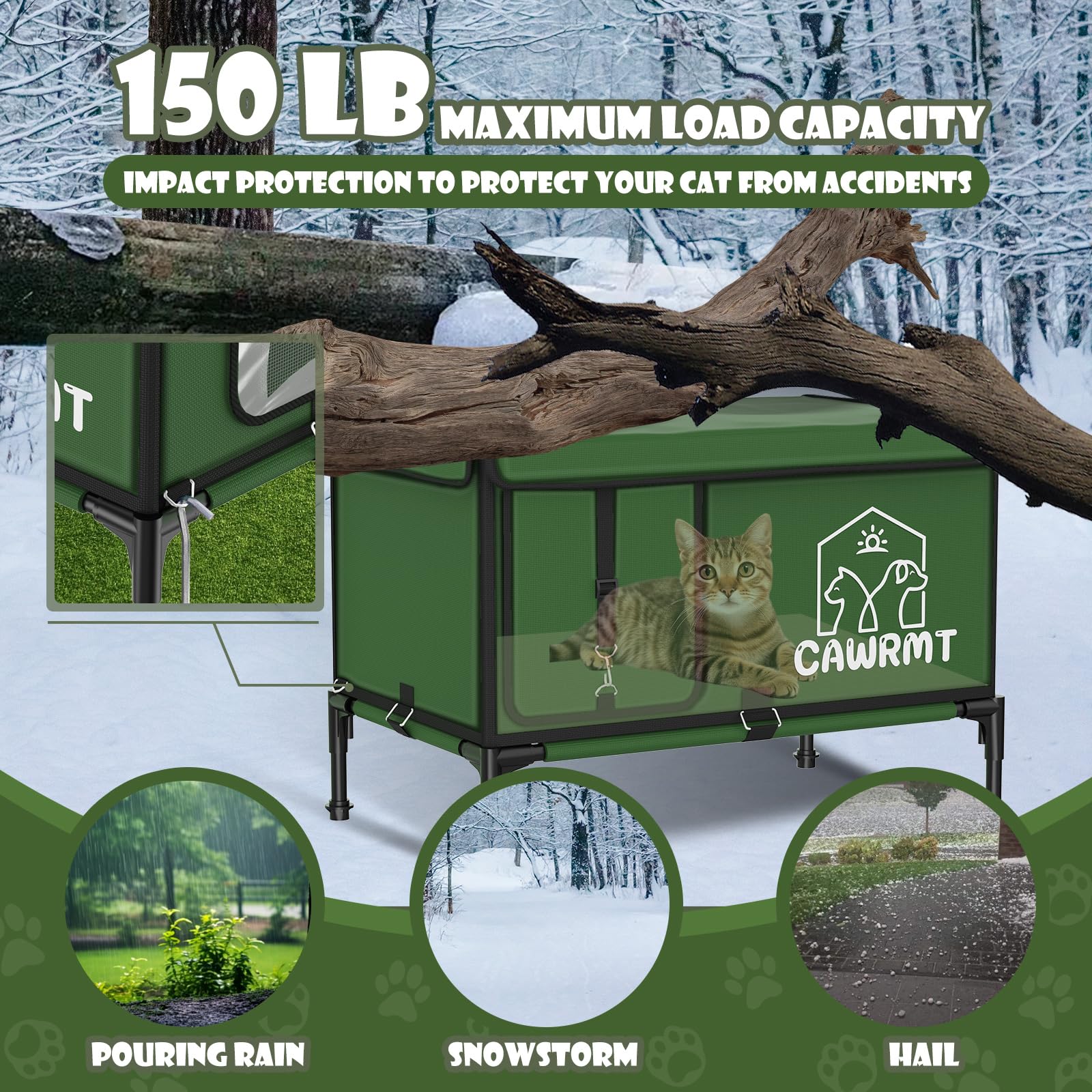 Heated Outdoor Cat House - Waterproof & Insulated Winter Shelter for Feral & Stray Cats | Weatherproof Design for Barn & Backyard Use | Green Medium Size