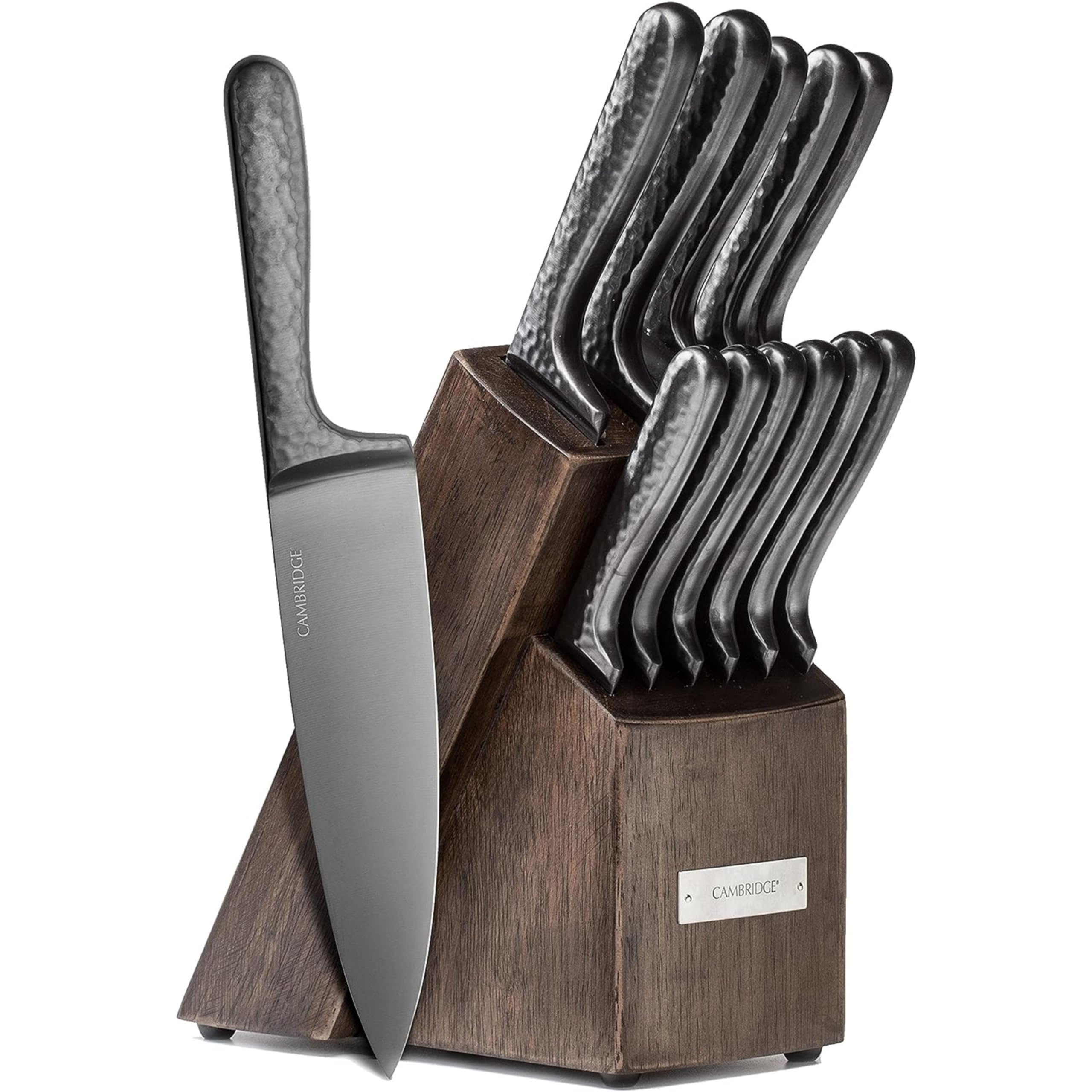 Cambridge Silversmiths Nero 12-Piece Stainless Steel Cutlery Set with Knife Block - Elegant Flatware for Dinner Parties, Holiday Meals & Formal Dining