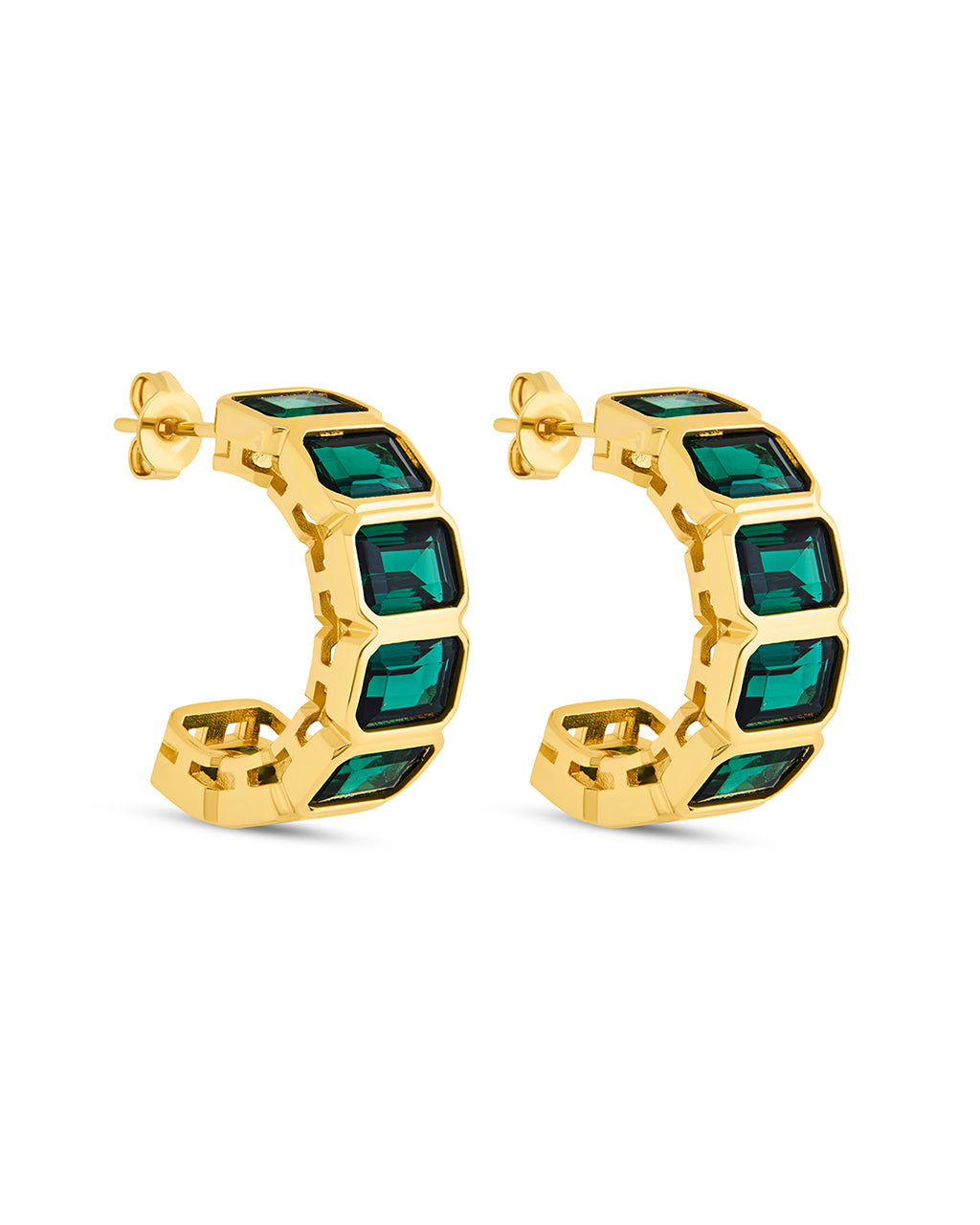 Nyssa Bezel CZ Station Hoop Earrings for Women - Cubic Zirconia Gold Plated Dangle Earrings - Elegant Jewelry Gift for Birthday, Anniversary & Special Occasions