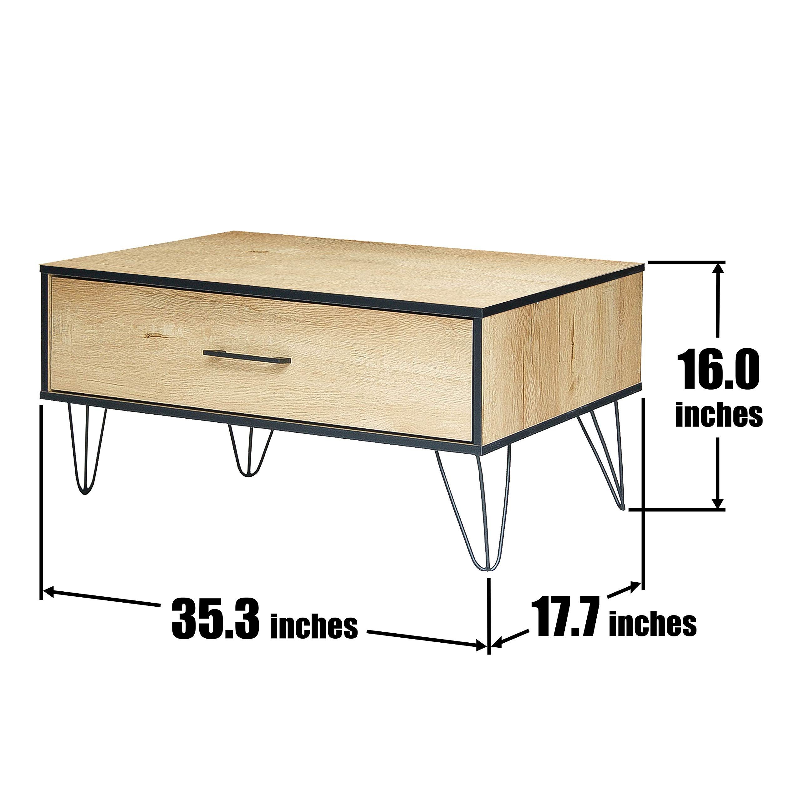 Classic Rectangular Wood Coffee Table with Drawer - Multipurpose Living Room Furniture in Wotan Eiche Oak with Black Edging - Perfect for Small Spaces, Home Decor & Coffee Table Books Display