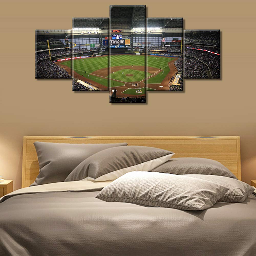 TUMOVO 5-Piece Baseball Stadium Wall Art Set - Framed Canvas Baseball Field Panoramic Painting - Modern Sports Decor for Living Room, Man Cave & Office - Ready to Hang 60