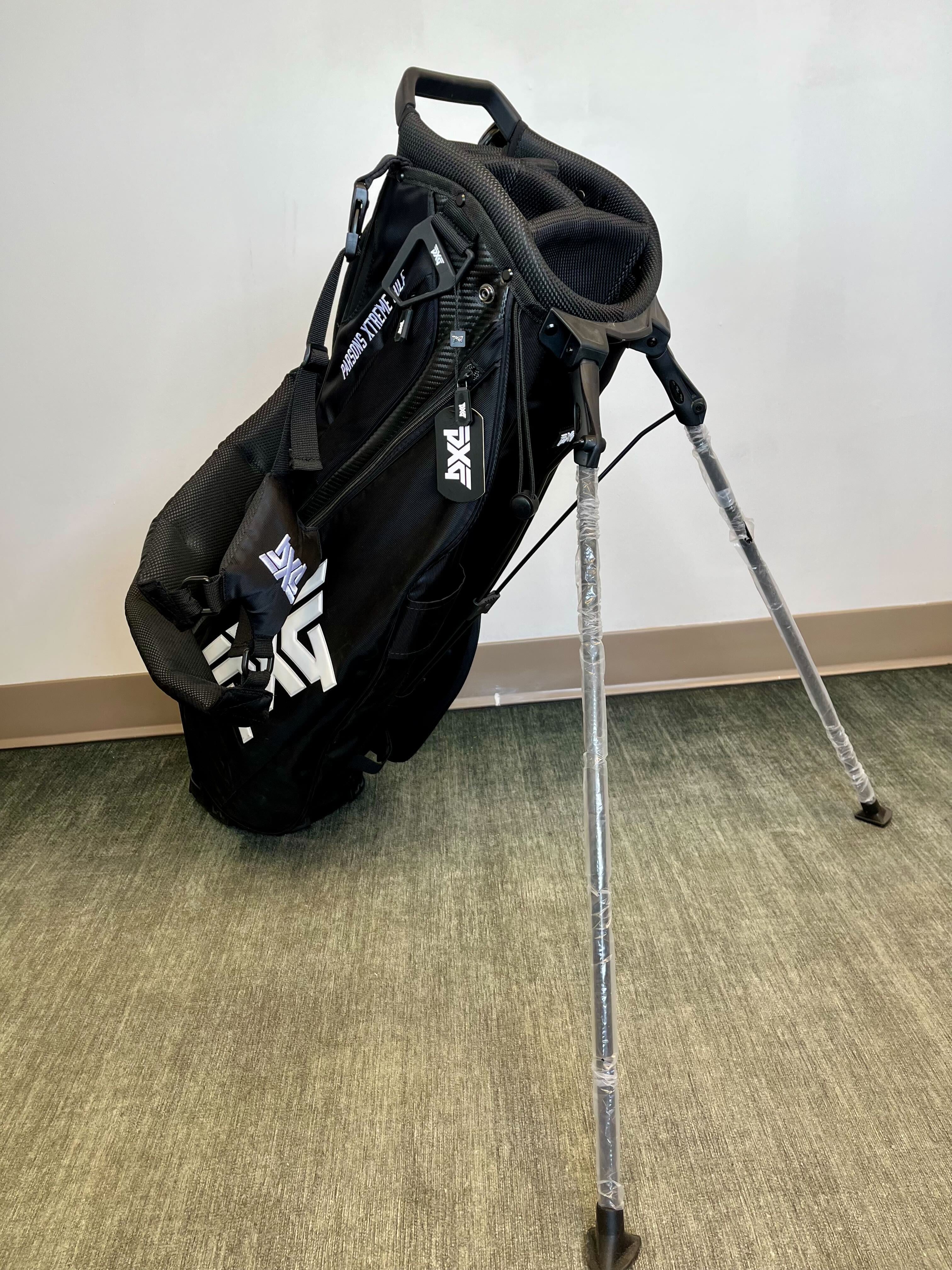 PXG Golf Stand & Carry Bag - Black with 4 Dividers, 5 Pockets, Adjustable Strap & Rain Cover - Perfect for Golf Course & Driving Range