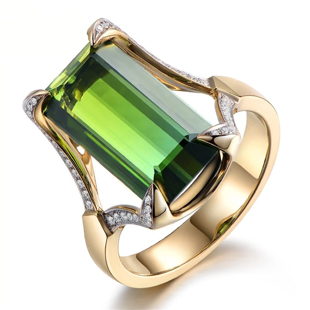 18K Gold Plated Princess Cut Emerald Birthstone Ring with AAA Cubic Zirconia Halo - Solitaire Promise, Engagement & Wedding Band for Women | Perfect for Anniversaries, Valentine's Day & Special Occasions