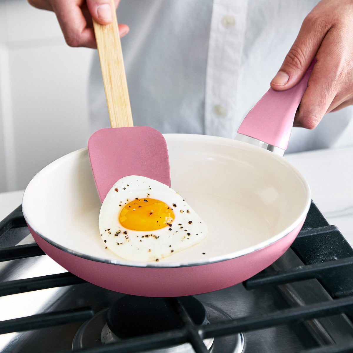 Rio Ceramic Nonstick 8-Inch Fry Pan with Spatula - Pink Non-Toxic Cookware for Healthy Cooking | Perfect for Eggs, Pancakes & Small Meals