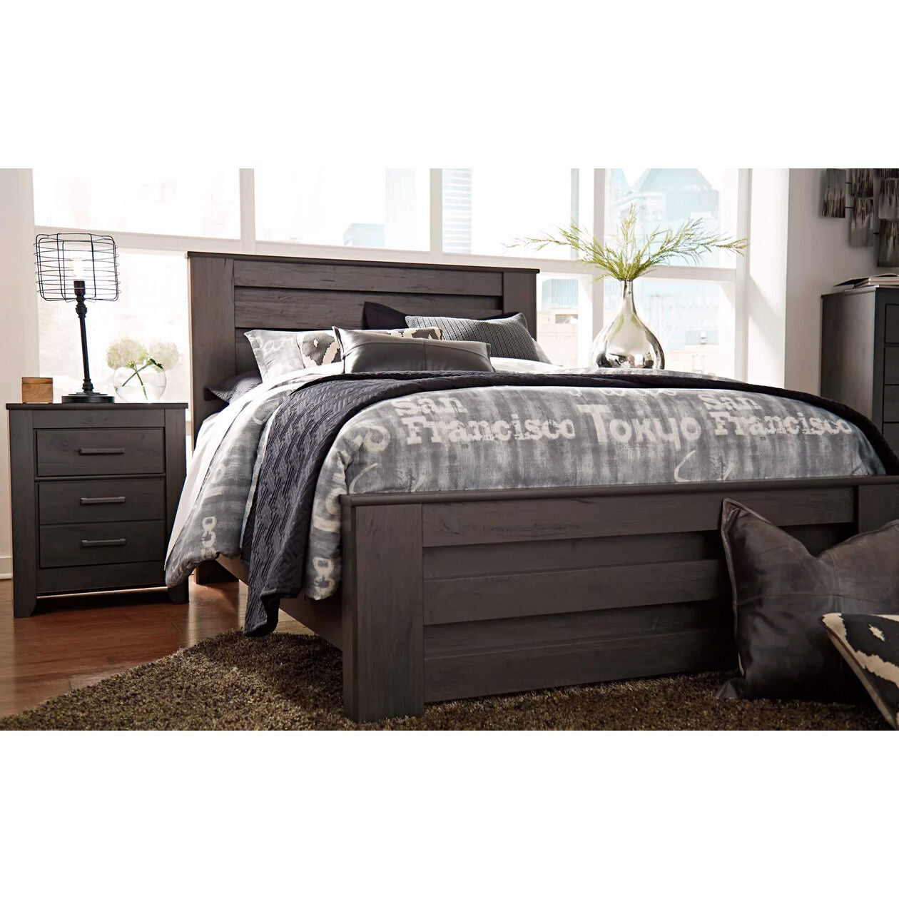 Brinxton 2 Drawer Nightstand - Modern Bedside Table with Storage for Bedroom, Living Room & Office - Compact Night Stand with Smooth Gliding Drawers