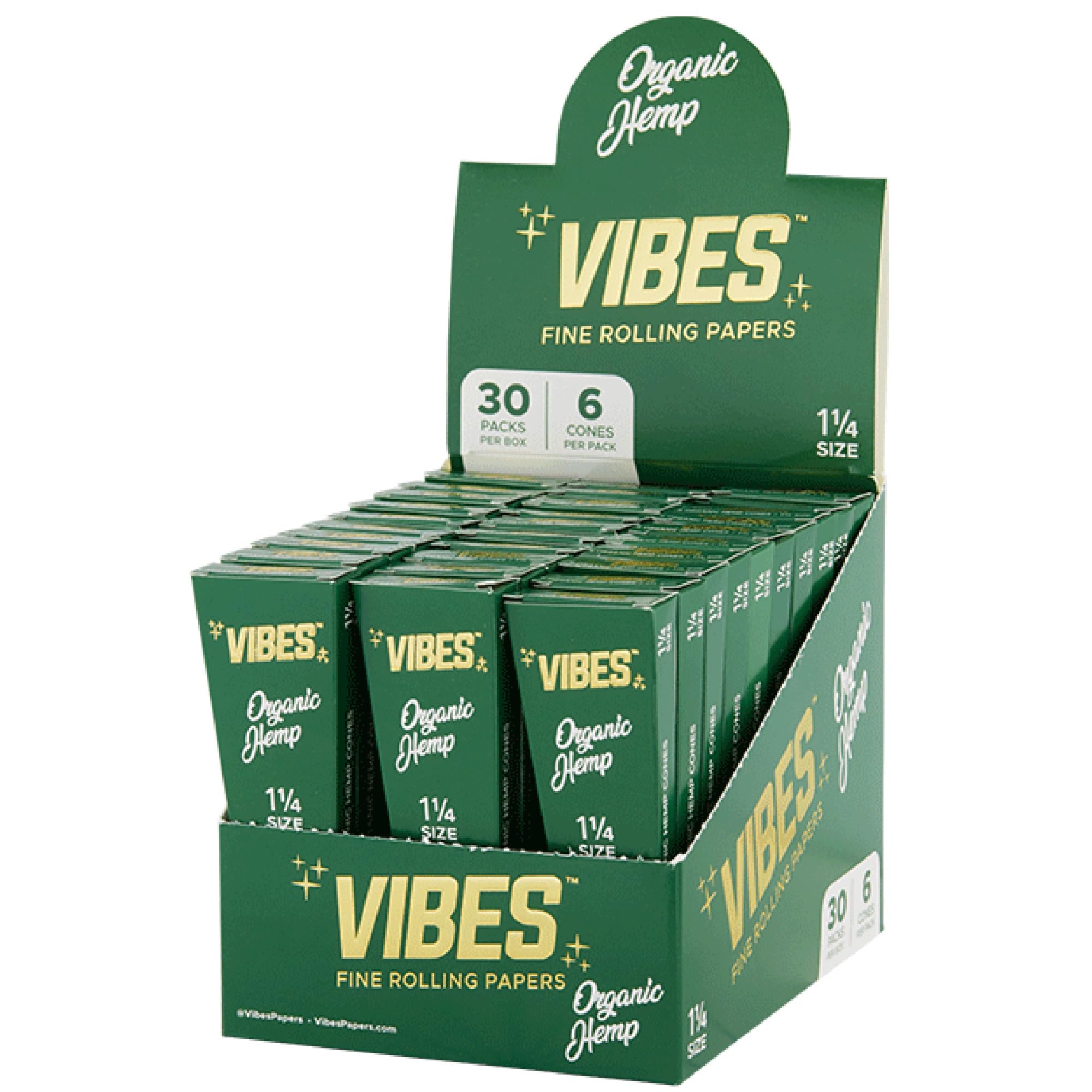 Premium Organic Hemp Pre-Rolled Cones 1-1/4 Size (180 Cones) - 30-Pack Display Box with Packing Tool | Chlorine-Free, Natural Rolling Papers for Smooth Smoking Experience at Home or Outdoors