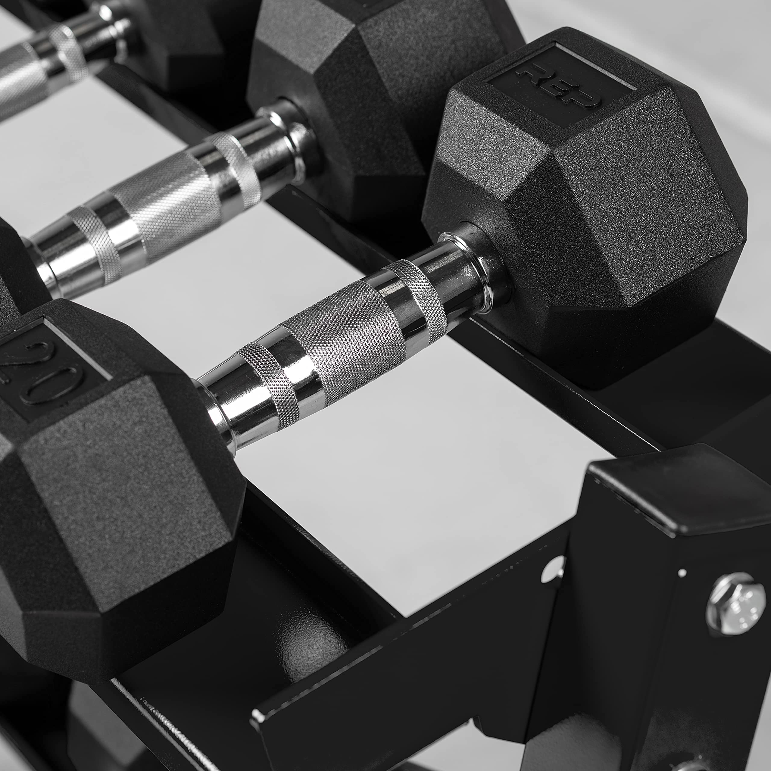 REP FITNESS 5-50LB Adjustable Dumbbell Set with Matte Black 3-Tier Storage Rack - Home Gym Equipment for Strength Training & Weightlifting Workouts