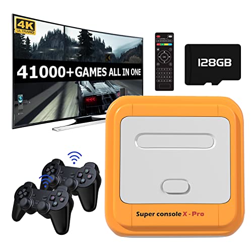 Kinhank Retro Video Game Console - Super Console X Pro with 41,000+ Built-in Games | PS1/PSP/MAME/DC Compatible | 4K TV HD/AV Output | WiFi/LAN Support | Includes Dual 2.4G Wireless Controllers - Perfect for Family Game Nights & Retro Gaming Enthusiasts