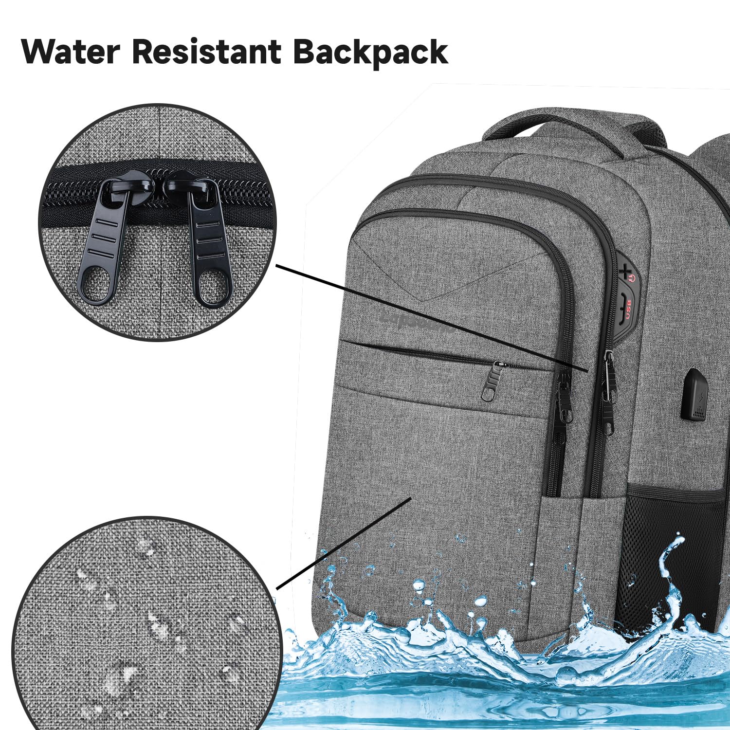 Lapsouno Extra Large 17 Inch Laptop Backpack - Anti-Theft USB Charging Travel Backpack for College & Work - Water Resistant Computer Bag for Men & Women (Grey) - Perfect for Business Trips, Commuting & School
