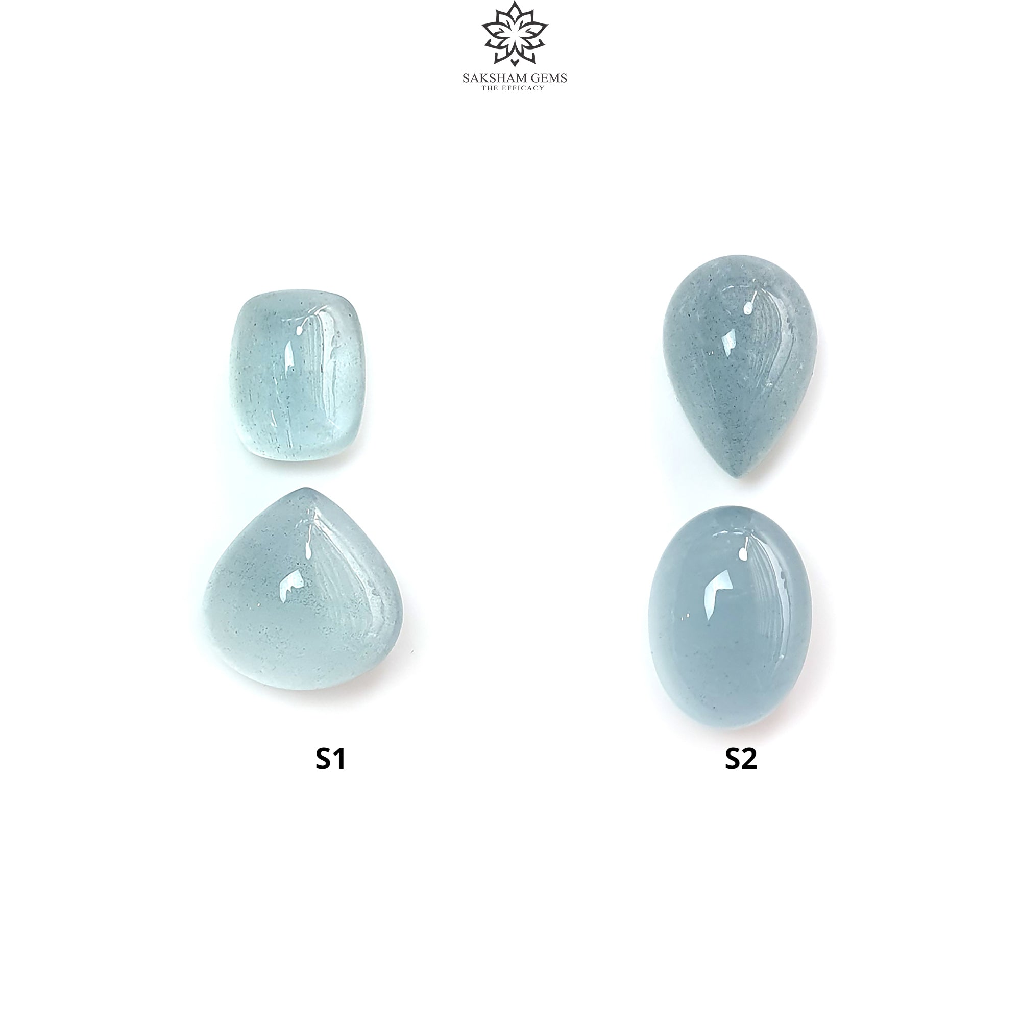 Natural Blue Aquamarine Gemstone Cabochon - Untreated Oval Pear & Cushion Shape 2pc Set for Jewelry Making, March Birthstone | Perfect for Rings, Necklaces, Earrings & DIY Crafts
