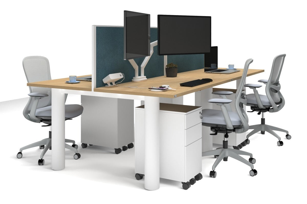 Quadro Cylinder Leg 4-Person Office Workstation Desk [1200L x 700W] - Modern Collaborative Workspace Solution for Team Projects & Office Meetings