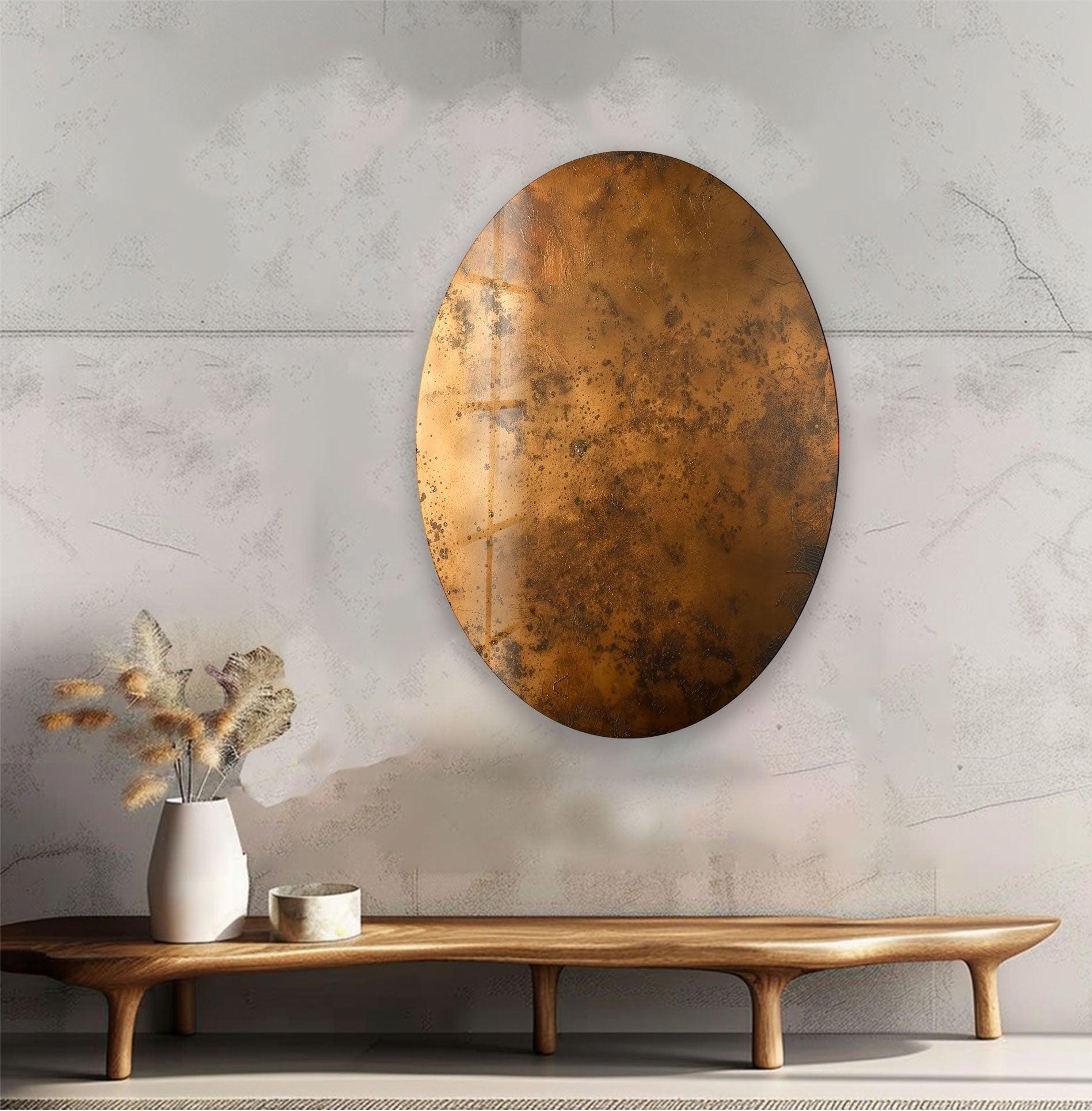 Abstract Bronze Glass Wall Art - Asymmetric Oval Design for Modern Home & Office Decor | Elegant Living Room, Bedroom, or Entryway Statement Piece
