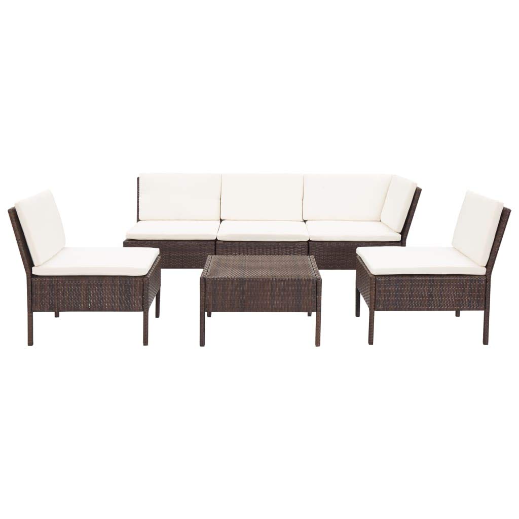 Sywamol 6-Piece Outdoor Patio Furniture Set - Brown Poly Rattan Lounge Chairs with Cushions for Backyard, Poolside & Garden Relaxation