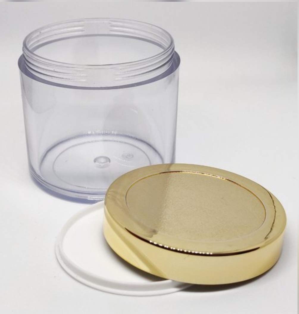 Dinemart 4-Piece 100GM Empty Cosmetic Jars with Golden Lids & White Inner Lids - Perfect for Lip Balm, Body Butter & DIY Skincare - Clear Plastic Containers for Home Beauty & Crafting (Set of 4)