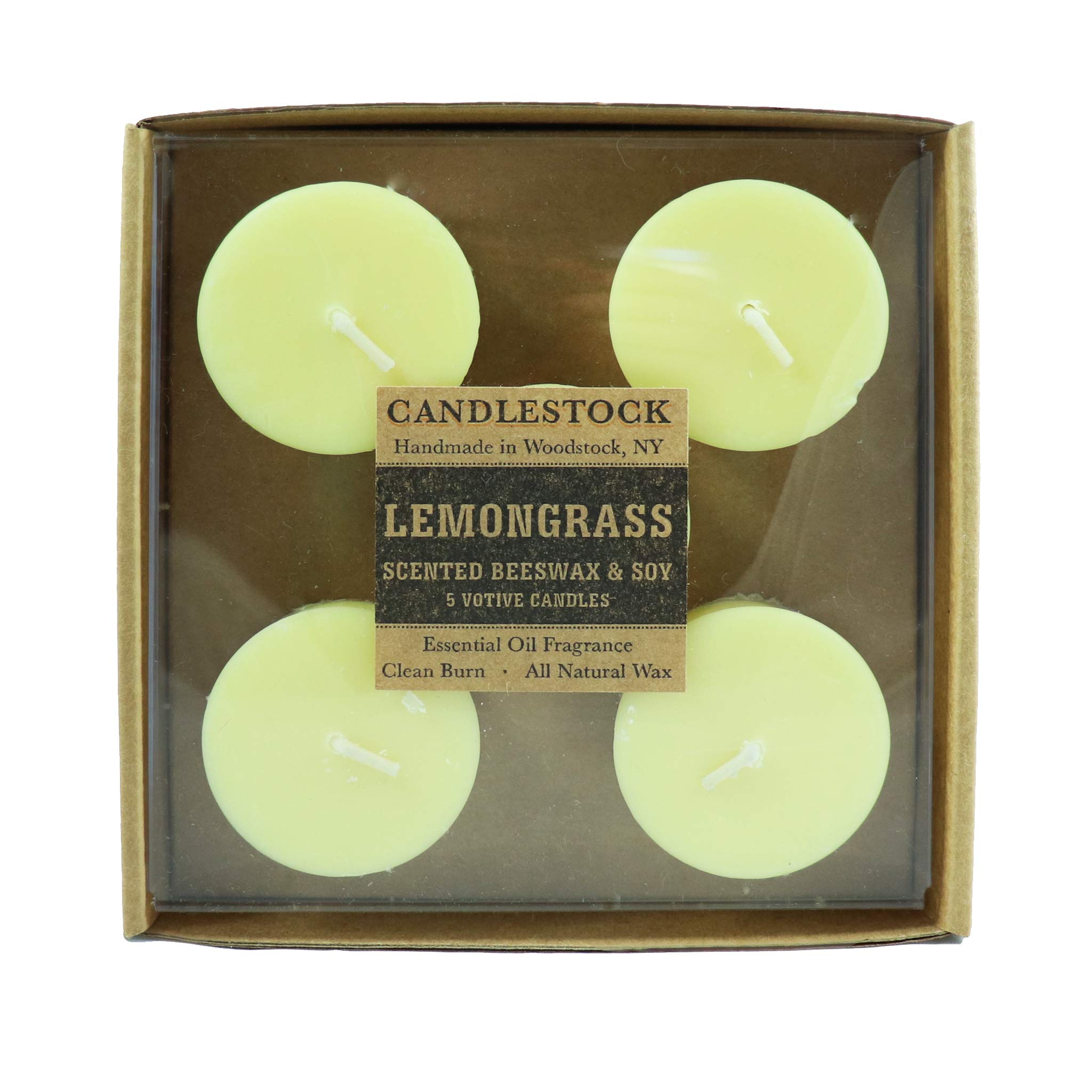 Handmade Pure Beeswax & Soy Wax Essential Oil Scented Votive Candles - 5 Pack Natural Aromatherapy Candles in Lemongrass (Yellow) for Home Relaxation, Spa, Yoga & Meditation