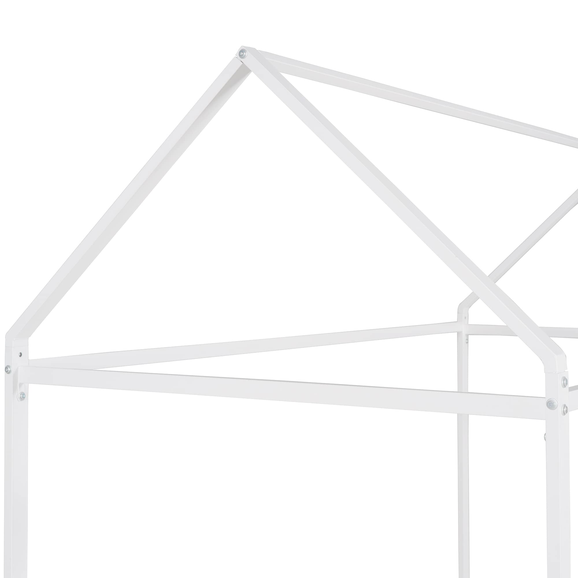 Twin Size House Bed Frame for Kids - Sturdy Metal Platform Bed with No Box Spring Needed - White - Perfect for Boys & Girls Bedrooms, Playrooms & Sleepovers