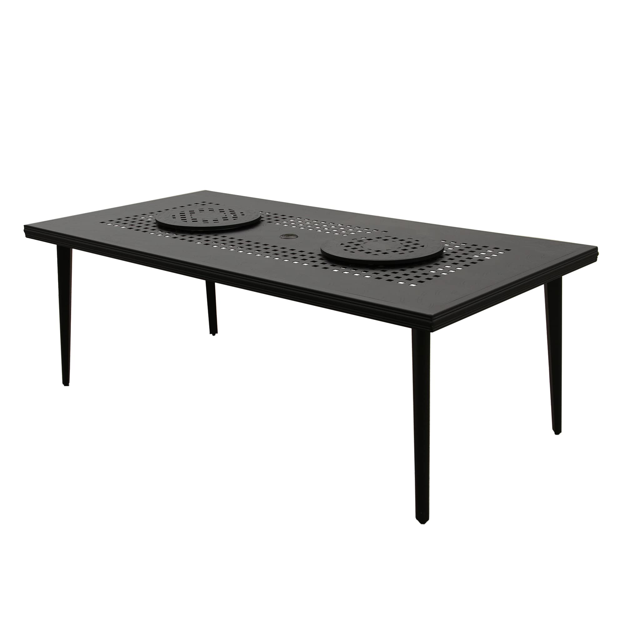 Oakland Living Modern Ornate Outdoor Mesh Aluminum 84-inch Black Rectangular Patio Dining Set with 2 Lazy Susans & 8 Chairs - Perfect for Backyard BBQs, Garden Parties & Outdoor Entertaining