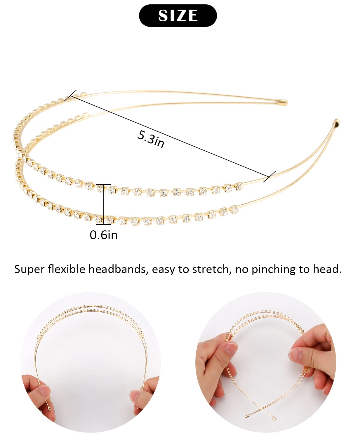 Wecoe 4 Pack Rhinestone Headbands for Women - Gold Metal Wedding Headpieces with Crystal Flower Leaf Butterfly Design - Elegant Bridal Hair Accessories for Girls, Flower Girl, Halloween & Formal Events