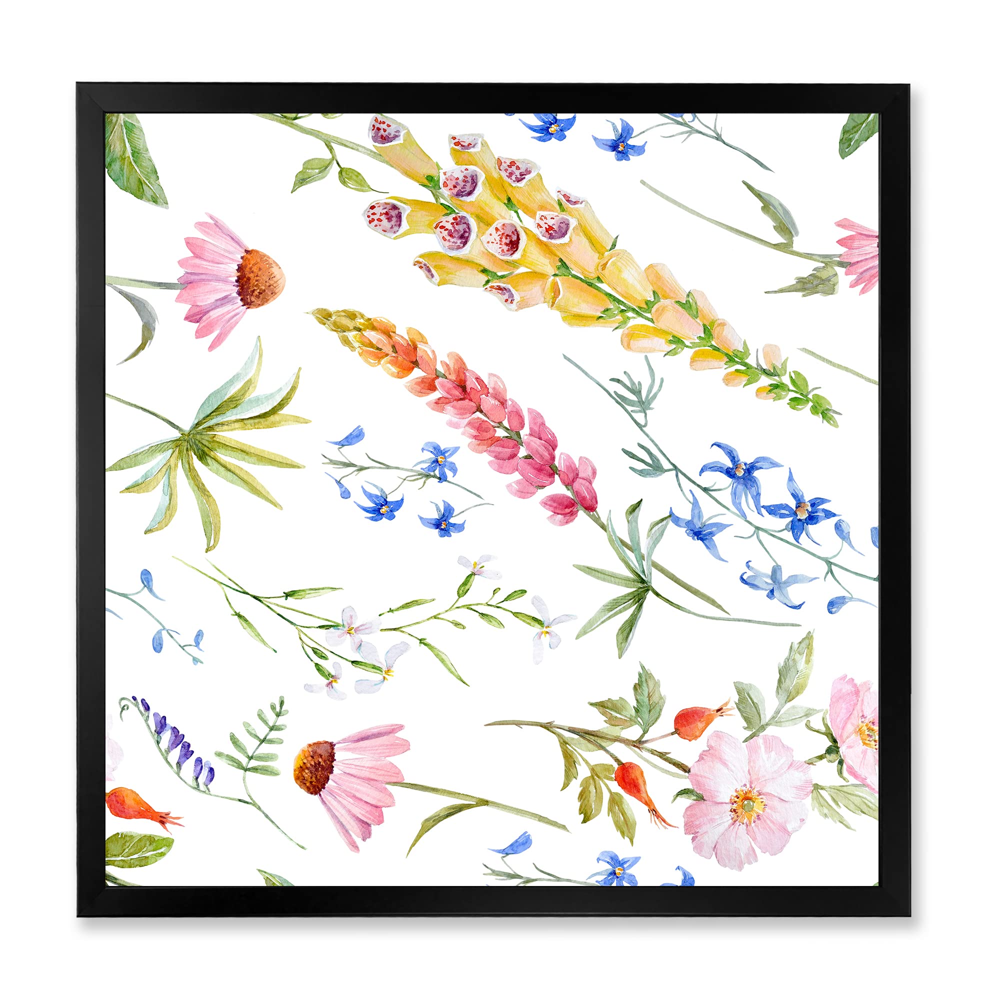 Vibrant Summer Wildflowers Traditional Framed Wall Art - Perfect for Living Room, Bedroom & Office Decor