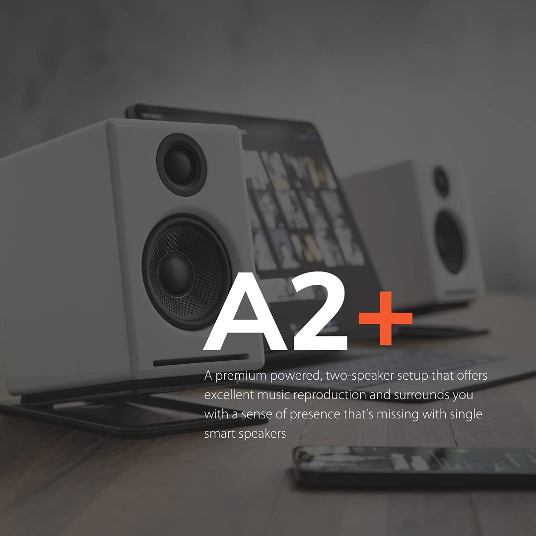 Audioengine A2+ Premium Bluetooth Bookshelf Speakers (White) with DS1M Metal Stands - Perfect for Home, Office & Studio Audio Setup
