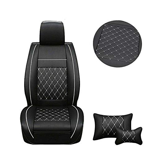 BLACKHORSE-RACING Universal 5-Seat SUV Car Seat Covers - Adjustable Front & Rear Waterproof PU Leather Protector with Headrest & Lumbar Support Pillows - Perfect for Road Trips, Commuting & Family Travel