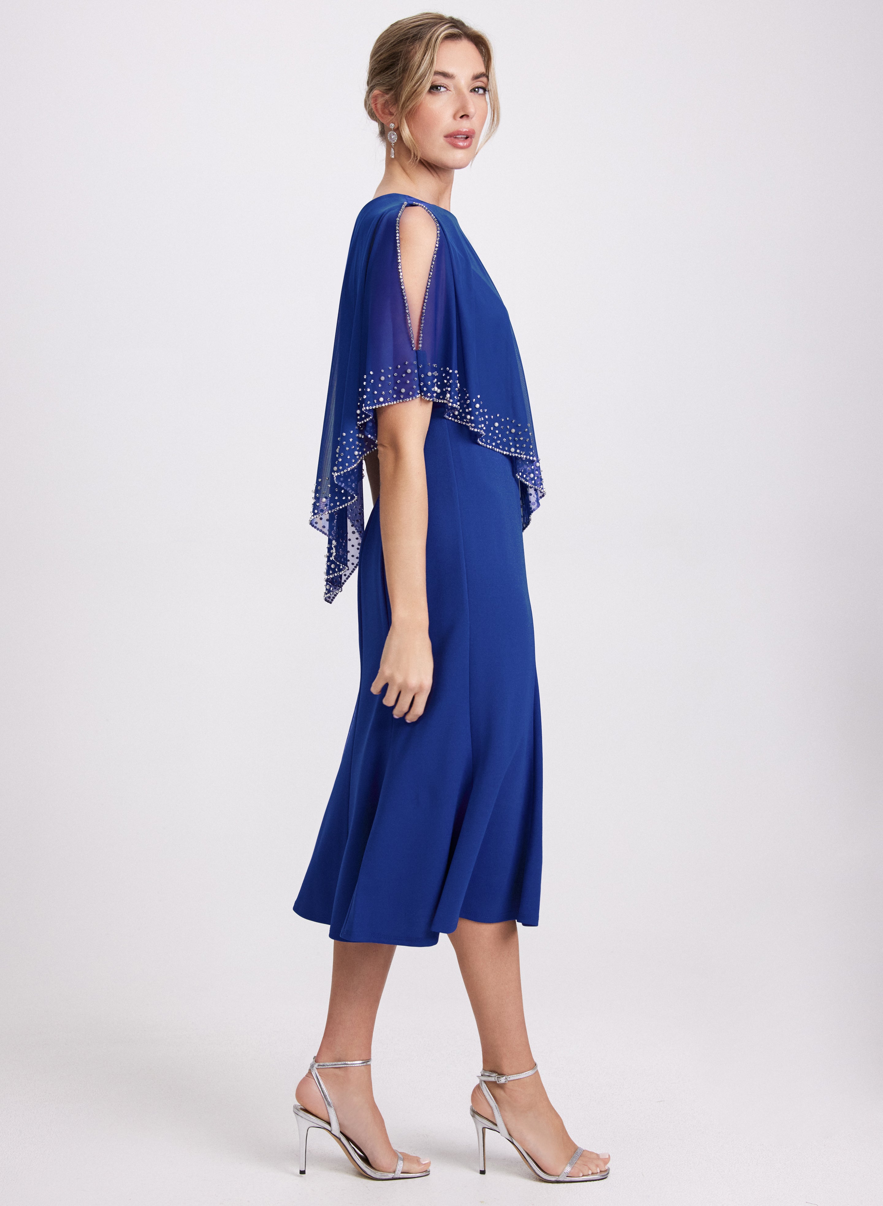 Elegant Beaded Cape Overlay Dress for Women - Boho Chic Wedding Guest & Evening Party Gown - Perfect for Bridal Showers, Prom & Special Occasions