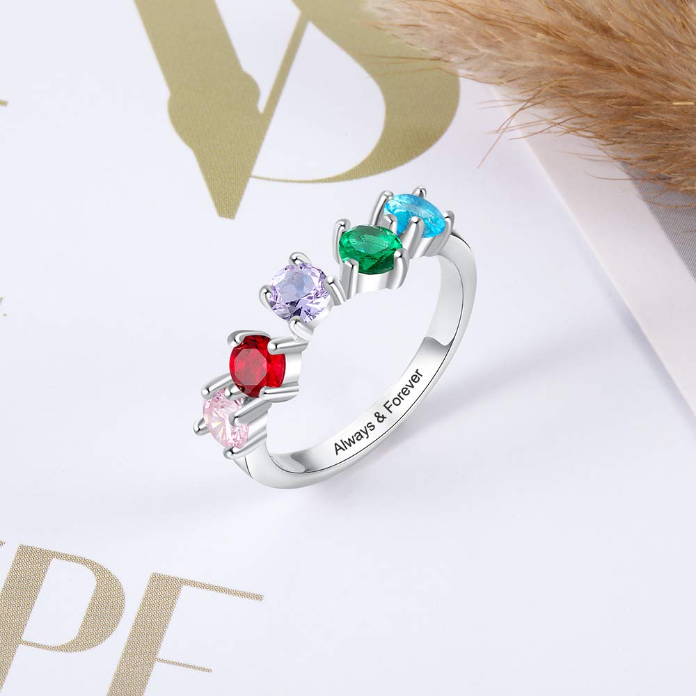 Personalized Mothers Rings with 5 Children - Custom Birthstone Family Rings for Grandma, Women & Mothers | Perfect Gift for Mother's Day, Birthday & Anniversary