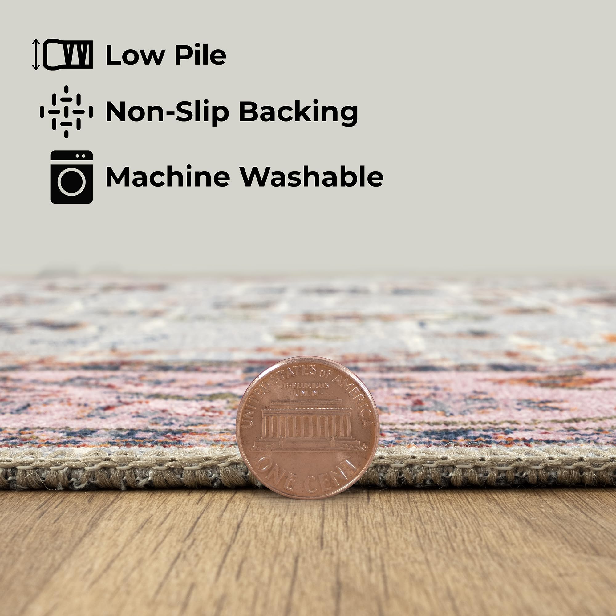 GLN Traditional Collection - Machine Washable Non-Slip Low Pile Chenille Area Rug 5'3