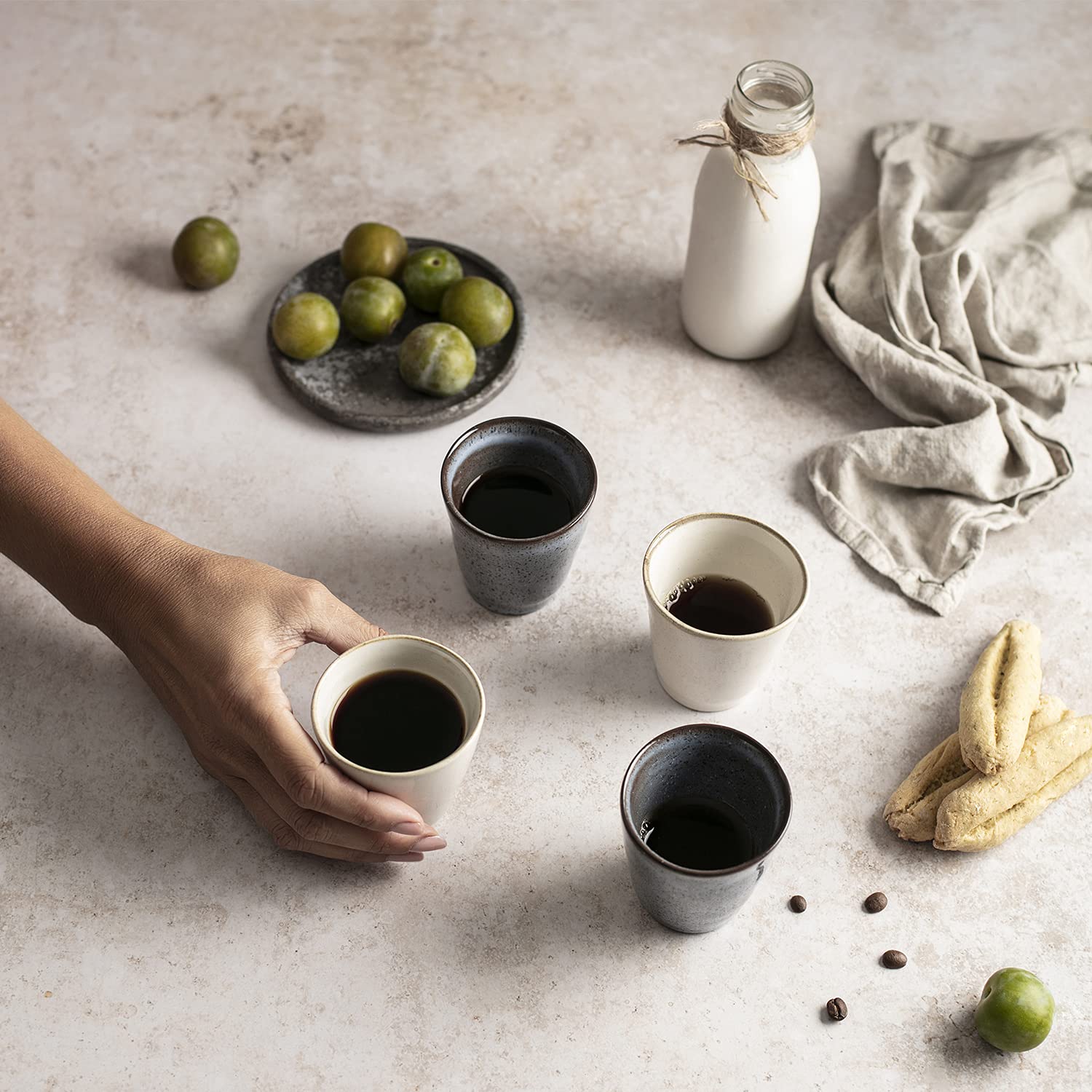 Origeens Handmade Ceramic Espresso Cup Set - 4 Pack (120ml Each) | Artisan Coffee Cups Made in Portugal | Perfect for Espresso, Cappuccino & Latte | Great Gift for Coffee Lovers & Home Baristas