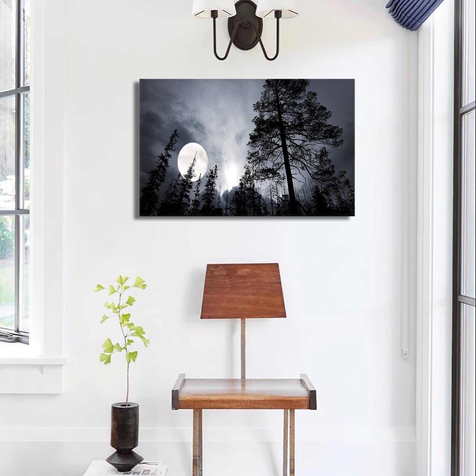 Large Forest Moon Canvas Wall Art - Framed Landscape Painting for Living Room & Home Décor | Ready to Hang | Nature-Themed Wall Decor for Bedroom, Office & Gift Ideas