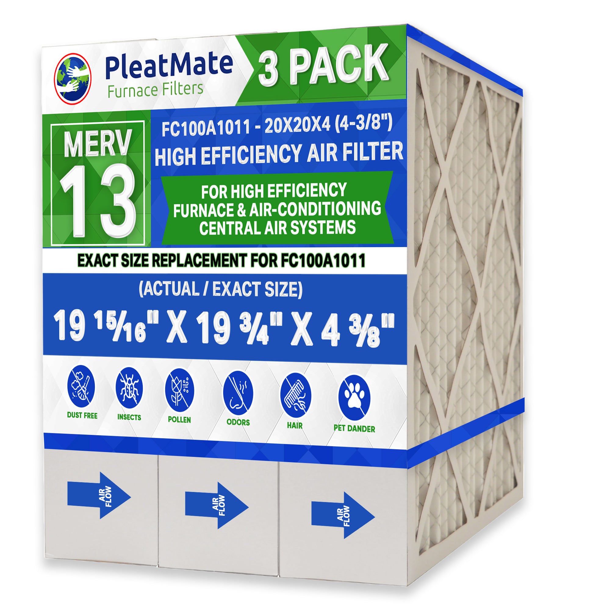 Honeywell FC100A1011 20x20x4 MERV 13 Furnace Air Filter (3-Pack) - 19 15/16