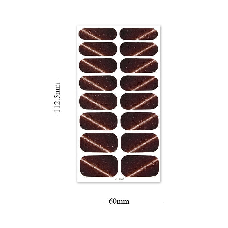 16Pcs Rose Gold Glitter Full Cover Nail Stickers with Cat Eye Magnetic Design - Self Adhesive Nail Art Decals for Women, Perfect for Parties, Weddings & Special Occasions