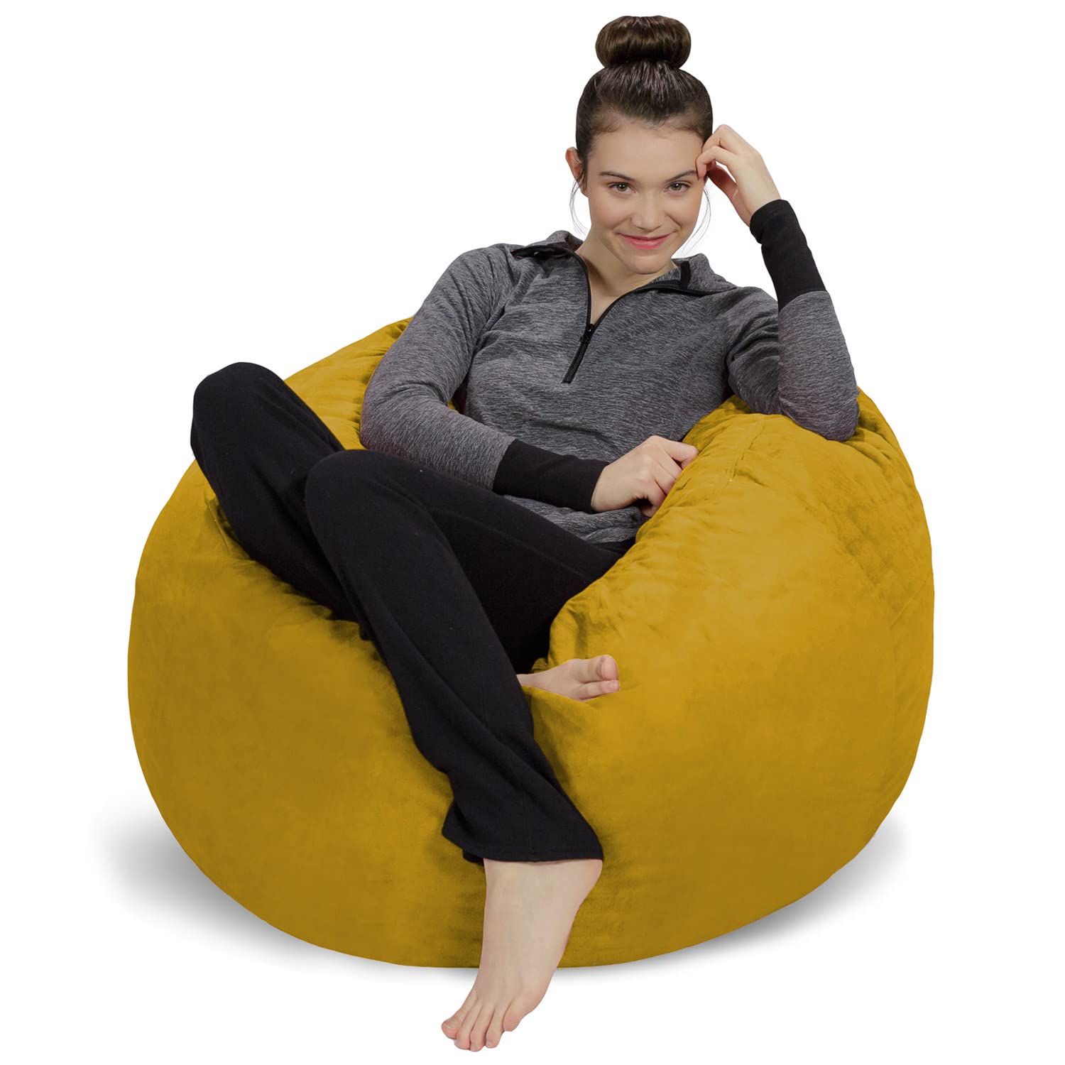 3' Memory Foam Sofa Sack Bean Bag Chair - Soft Microfiber Cover in Yellow | Comfortable Lounge Seating for Living Room, Bedroom & Game Room