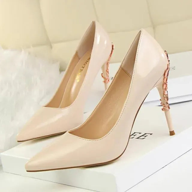 Gentileschi Women's Patent Leather Heel Pumps - Pointed Toe High Heel Dress Shoes for Work, Party & Evening Wear
