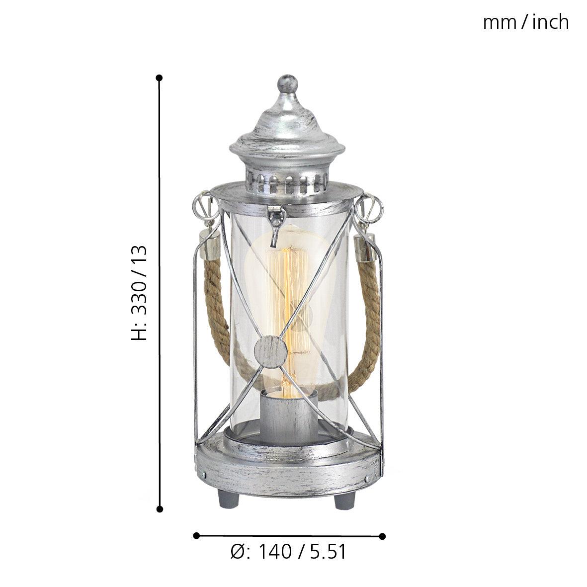 Eglo Bradford Silver Lantern Design Table Lamp - Modern LED Lighting for Bedroom, Living Room & Office Decor - Dimmable Accent Lamp for Home Interior Design