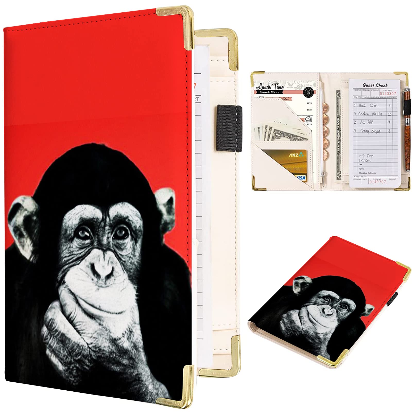 Tucocoo Leather Server Book Organizer for Waitress & Waiters - Zippered Pocket Waiter Checkbook with Guest Book - Perfect for Restaurant Staff, Cafe Servers & Hospitality Professionals (Fits Server Aprons) - Ideal for Order Tracking, Tip Management & Customer Service Efficiency