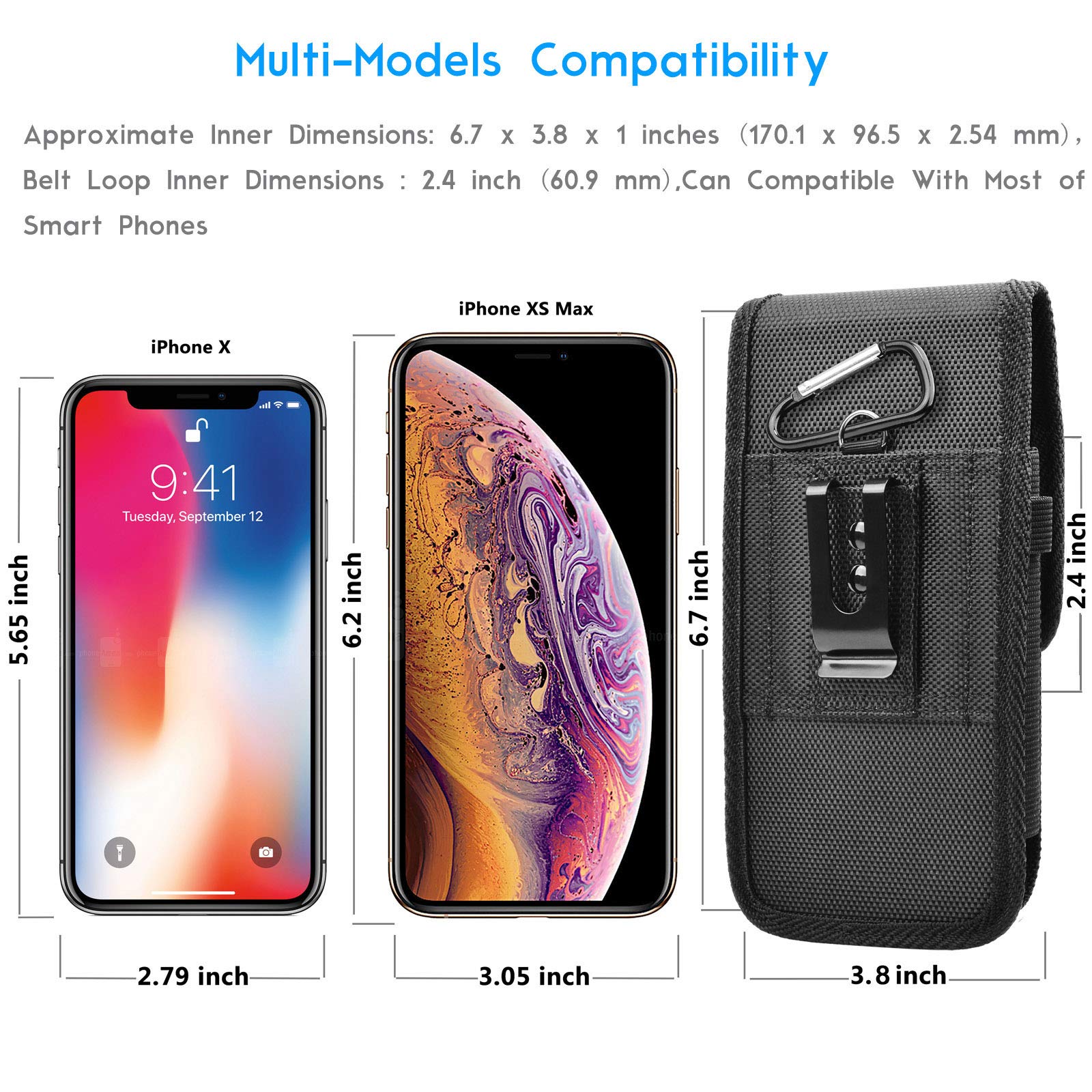 Tekcoo RFID Blocking Universal Phone Holster for Samsung Galaxy S22 Ultra/Note 20/S21/S20 FE/S10/A02S/A03S/A13/A21/A32/A53 5G & iPhone 14 Pro Max/13/12/11 - Nylon Belt Clip Pouch with Card Holder (Wallet Case for Everyday Carry & Travel Security)