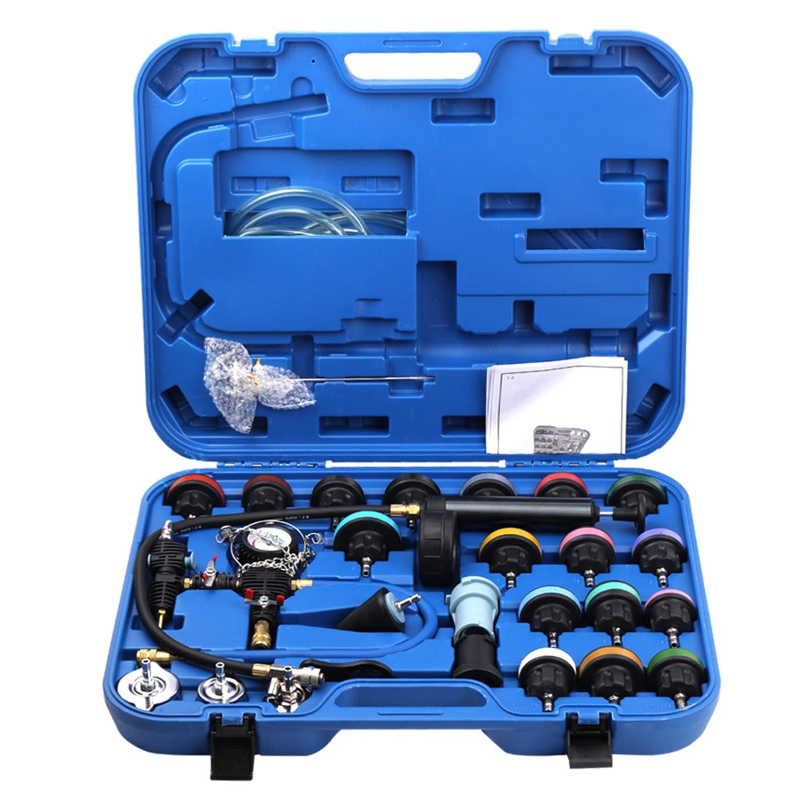 Universal 28-Piece Radiator Pressure Tester Kit - Vacuum Type Cooling System Diagnostic Tool with Coolant Filling Function | Perfect for Automotive Repair, Engine Maintenance & Cooling System Diagnostics