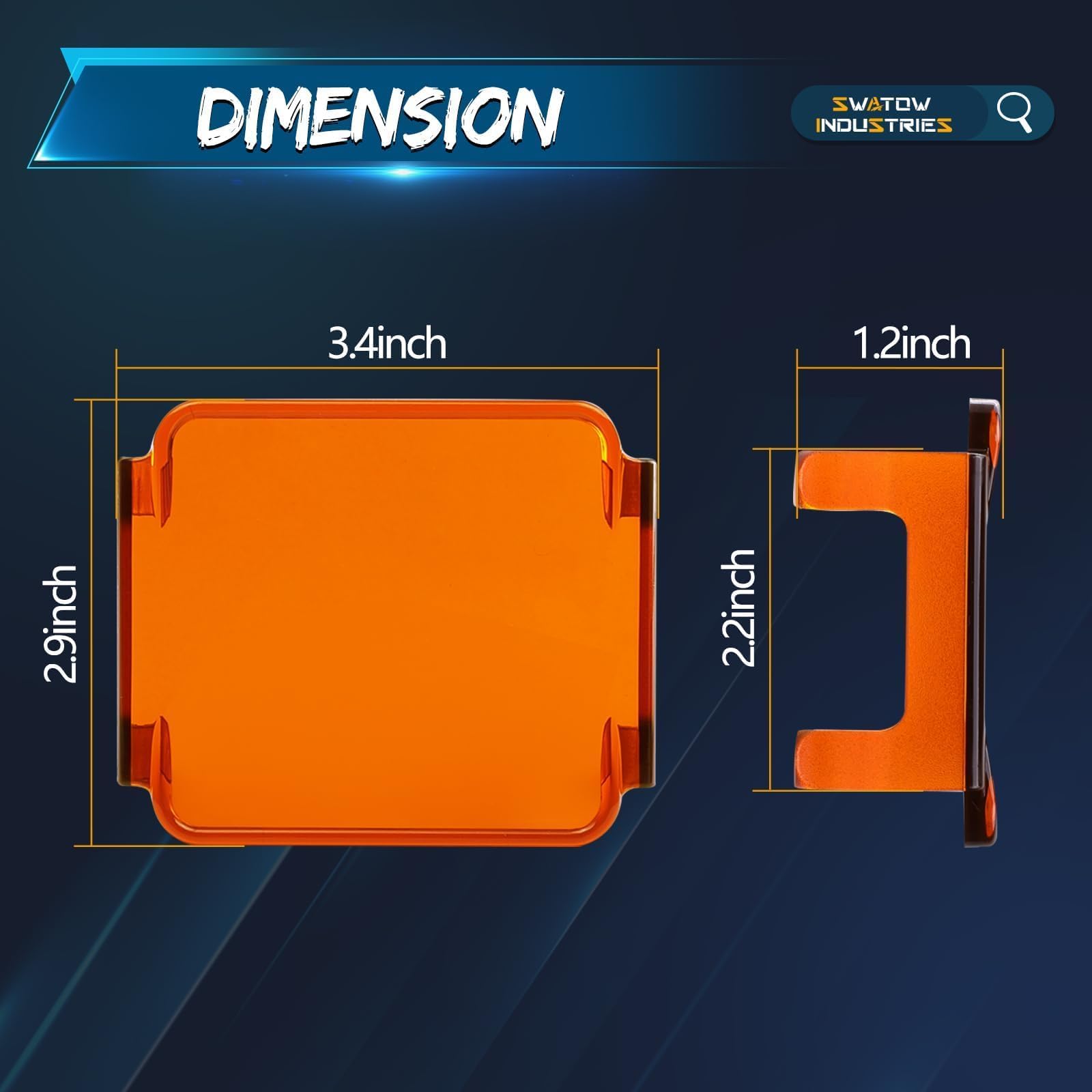3 Inch Amber LED Pod Covers 2PCS - Durable Polycarbonate Square LED Light Bar & Cube Covers - Protective Lens for Off-Road, Truck, ATV, Marine & Work Lights