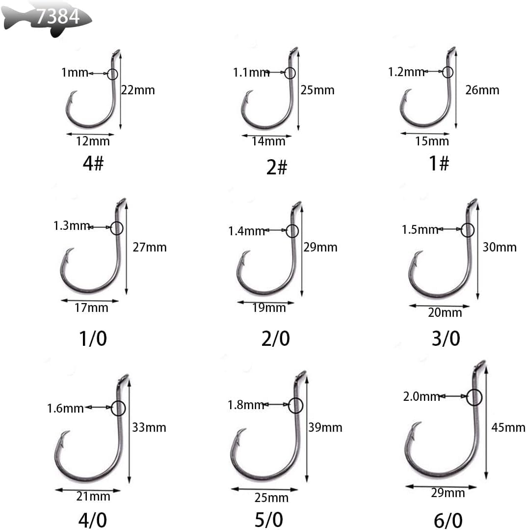 100pcs Size 4#-6/0 Black Octopus Hooks - High Carbon Steel Fishing Hooks for Saltwater & Freshwater
