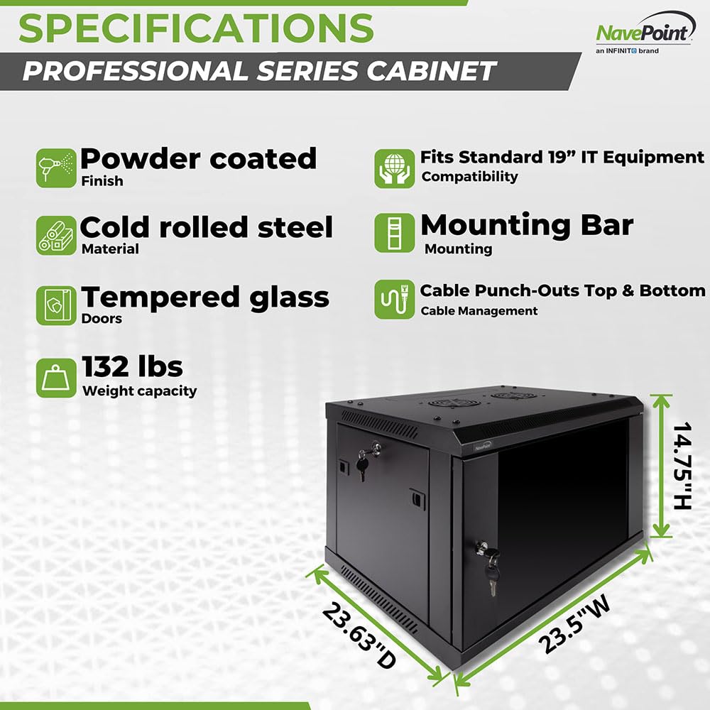NavePoint 6U Wall Mount Server Rack Cabinet - 23.6