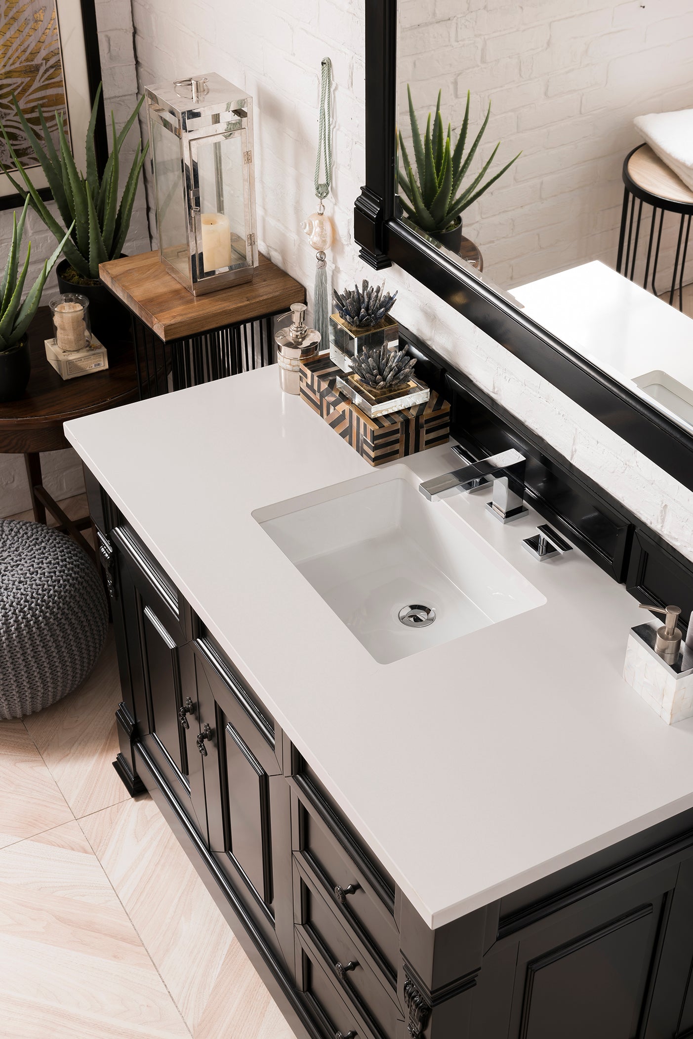 Brookfield 48 Inch Single Bathroom Vanity Set - Antique Black Finish with 3CM White Zeus Quartz Countertop for Modern & Traditional Bathrooms