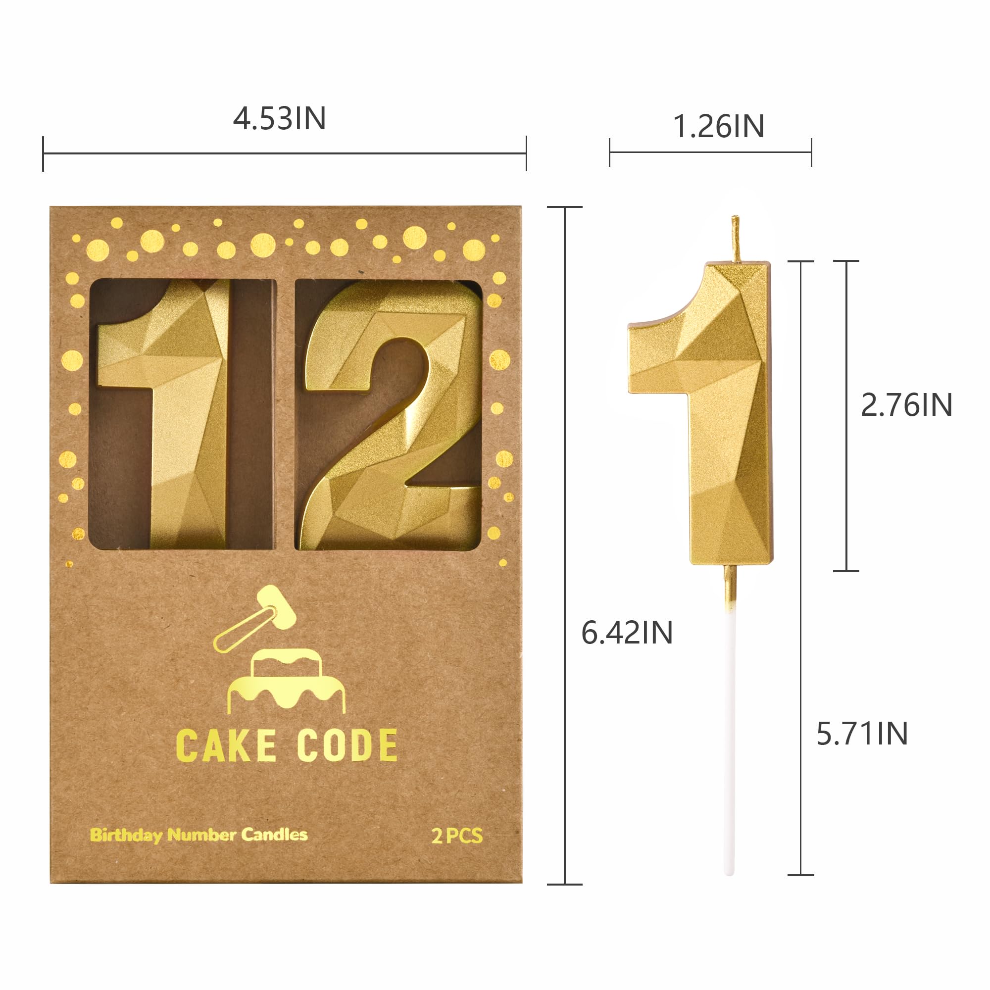2.76 Inch Gold Number Birthday Candles - Set of 12 Crystal Gold Cake Candles for Birthday Party Decorations & Celebration Supplies | Perfect for Cakes, Cupcakes, and Desserts