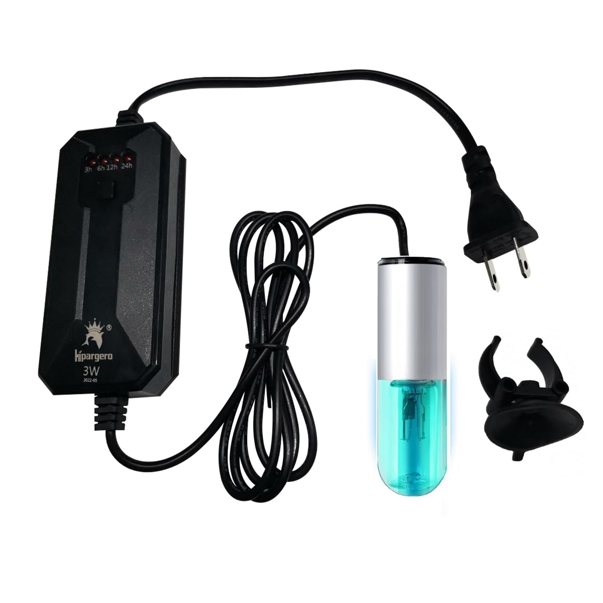 Hipargero Mini 3W Aquarium Cleaning Light with Timer - IP68 Waterproof LED Green Algae Cleaner for Fish Tanks | Perfect for Freshwater & Saltwater Aquariums, Planted Tanks & Nano Reefs