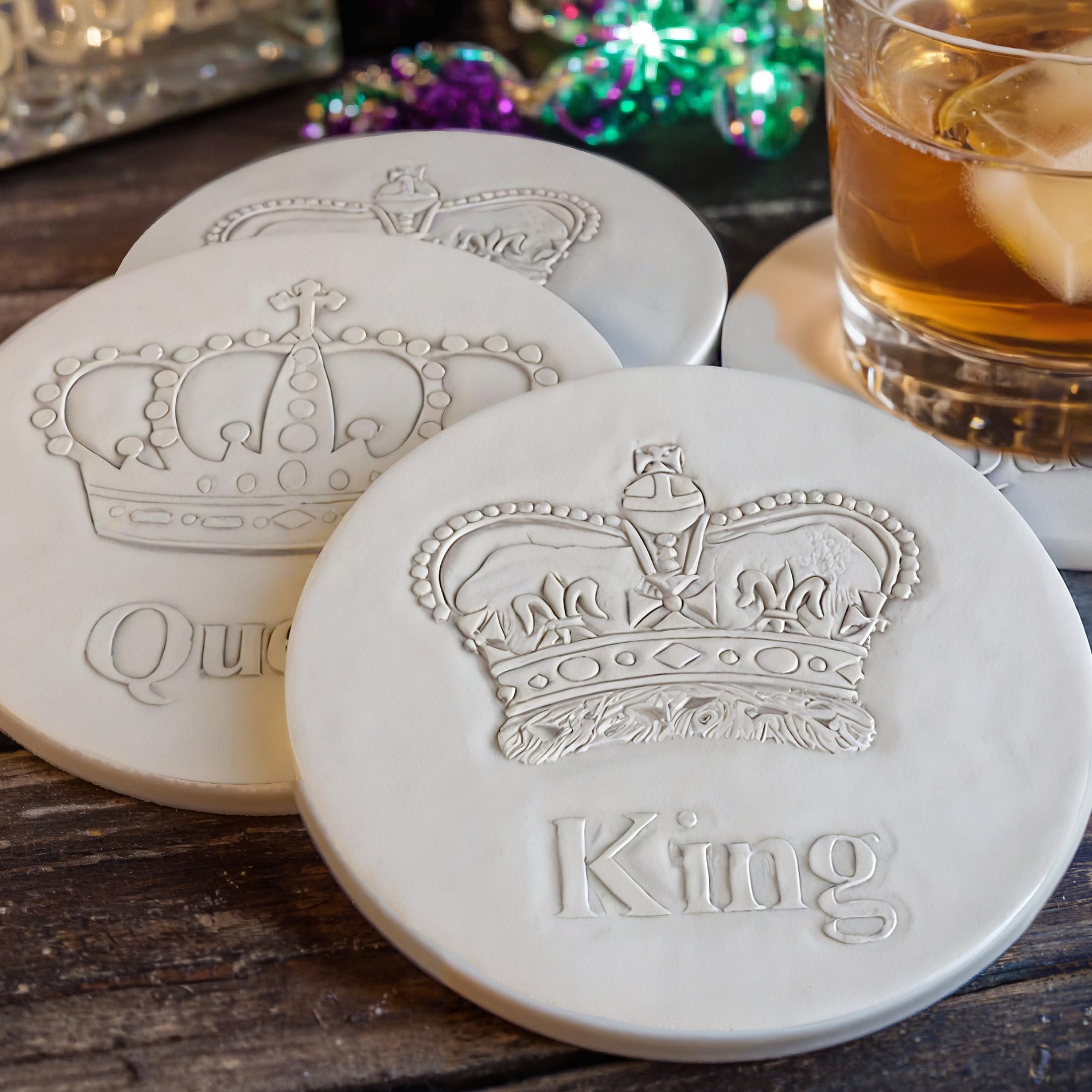 Royal Drink Coasters Set of 4 - King & Queen Crown Design for Home Bar