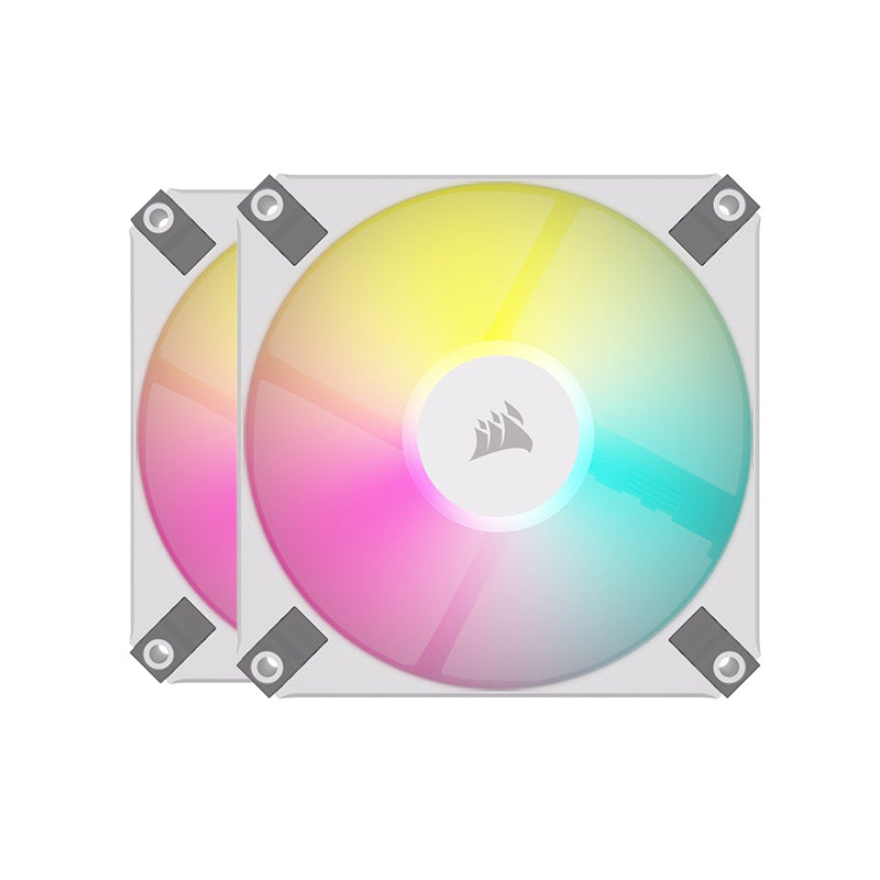 Corsair AF120 RGB SLIM WHITE 120mm x 15mm Fluid Dynamic RGB LED Fan - Dual Pack with Lighting Node CORE - Perfect for PC Case Cooling and Custom RGB Lighting Setup