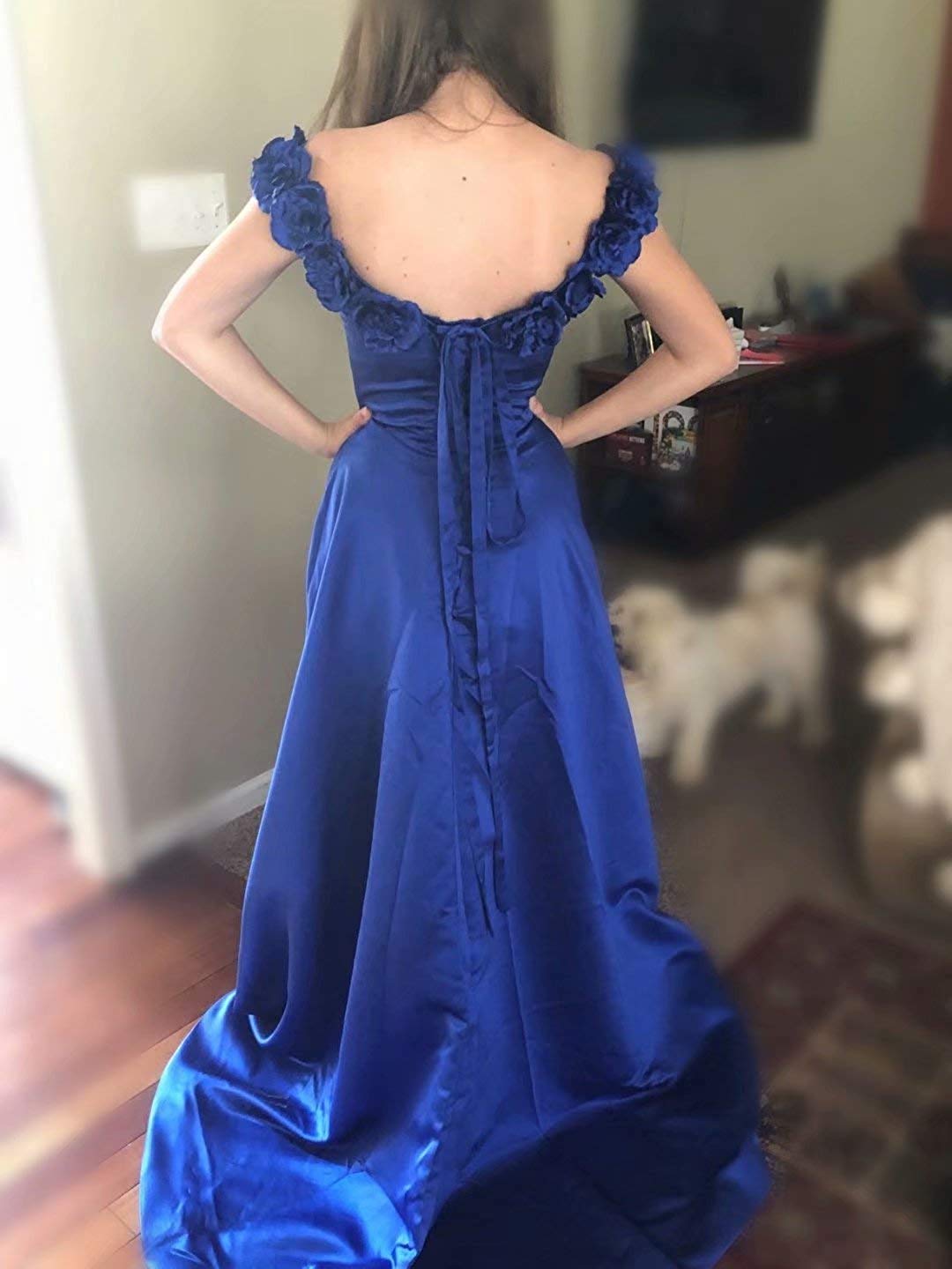 Elegant Floral A-Line Off-The-Shoulder Satin Prom Dress - Long Formal Evening Gown with High Slit in Vibrant Orange | Perfect for Homecoming, Wedding Guest & Special Occasions