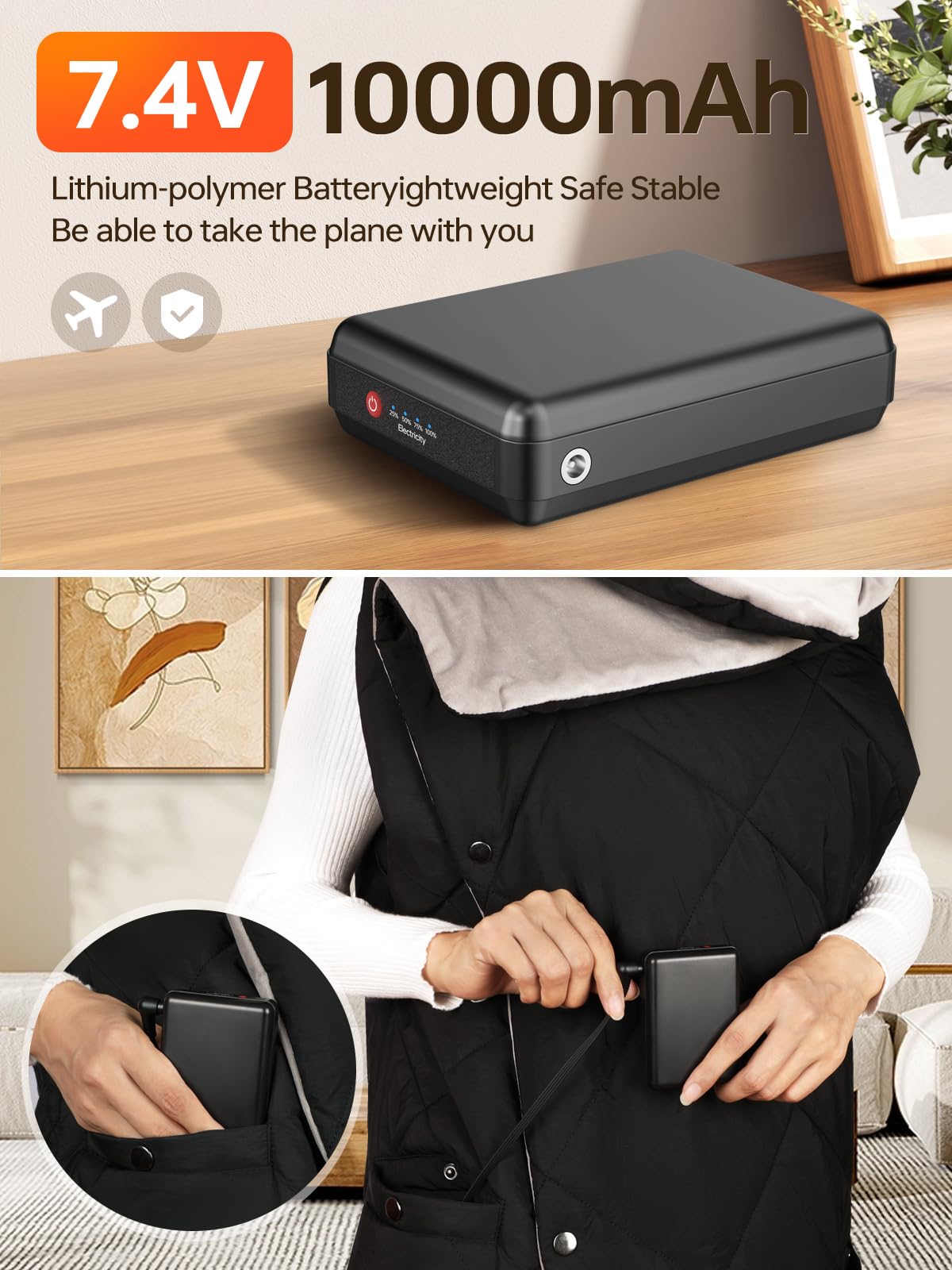 USB Heated Blanket - Cordless Electric Heating Blanket with 10000mAh Battery, 7 Heating Zones & 3 Temperature Settings | Machine Washable, Super Soft Wearable Blanket for Home, Office, Camping & Travel