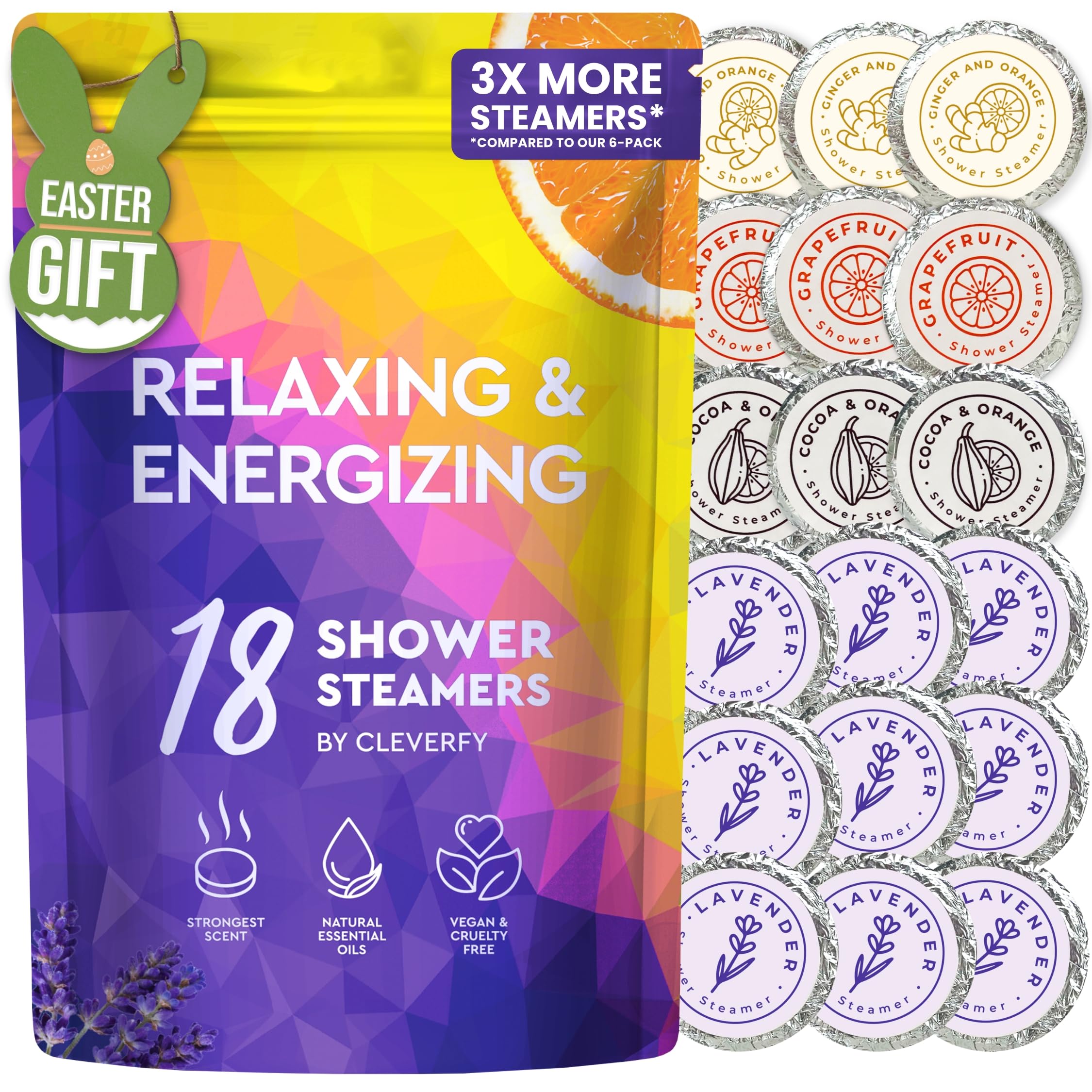 Cleverfy Aromatherapy Shower Steamers - Relaxing Lavender & Citrus Set of 18 Shower Bombs for Stress Relief & Spa Experience at Home | Perfect for Self-Care, Gifts & Bathroom Relaxation